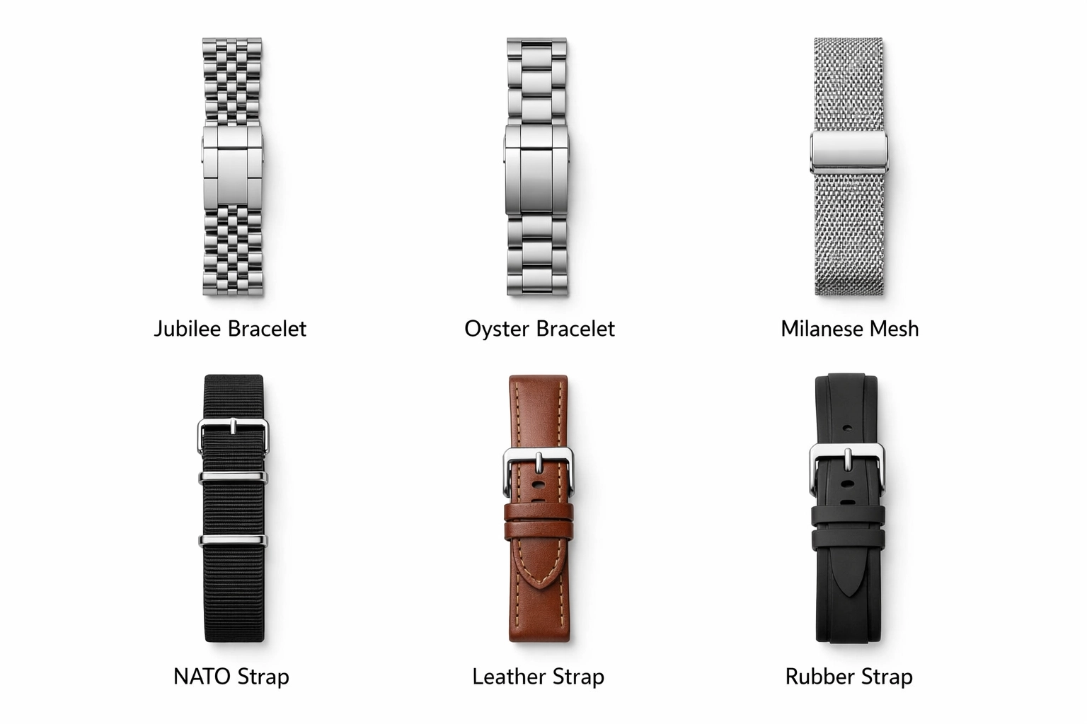 Comparação de diferentes tipos de pulseiras de relógio