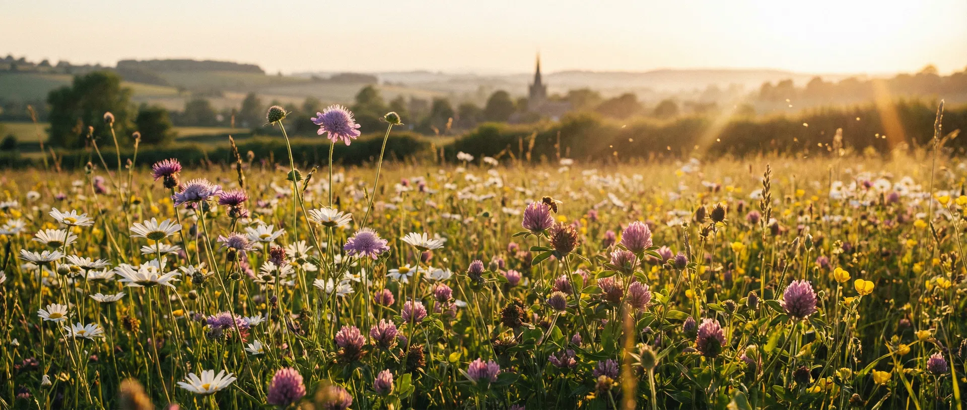 Native wildflower meadow at golden hour — South Northamptonshire
