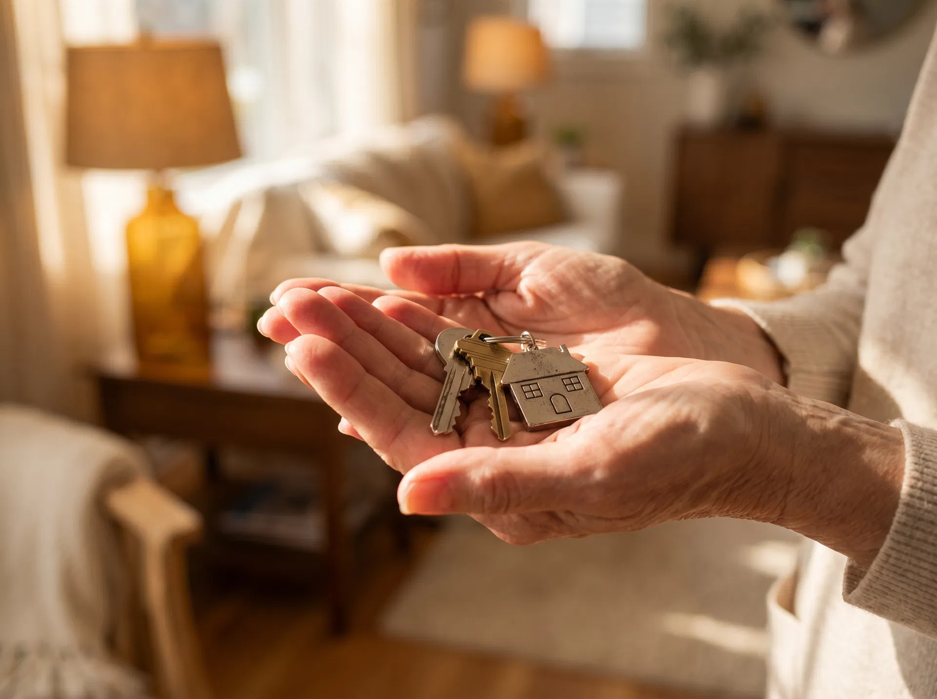 Hands holding house keys