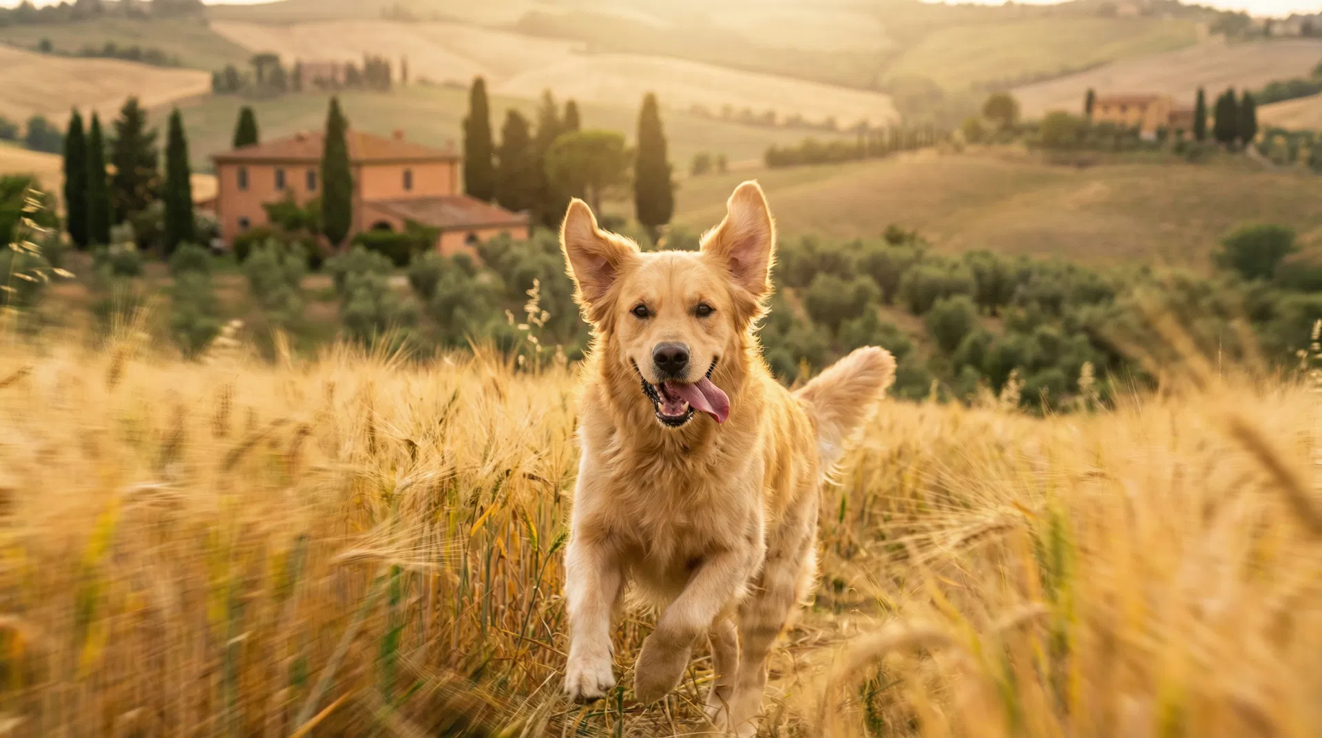 Golden retriever in campagna toscana