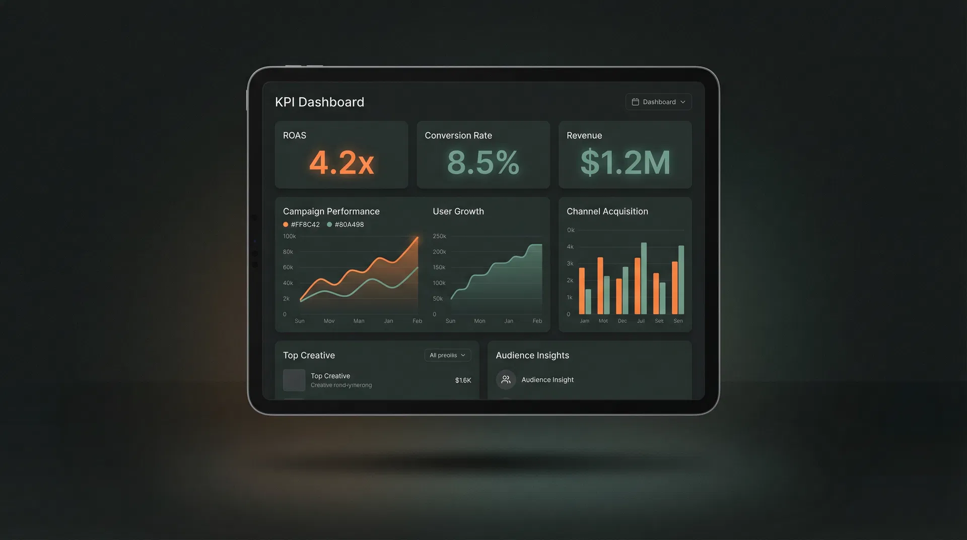 Dashboard de performance da Opus Digital