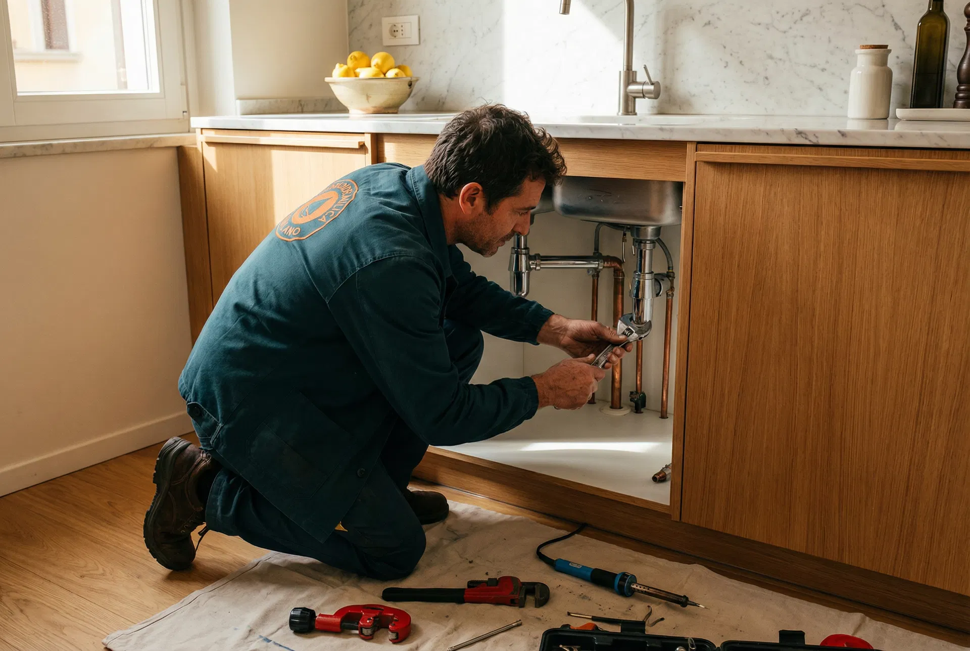 Tecnico Alex Pronto Intervento al lavoro su un impianto idraulico