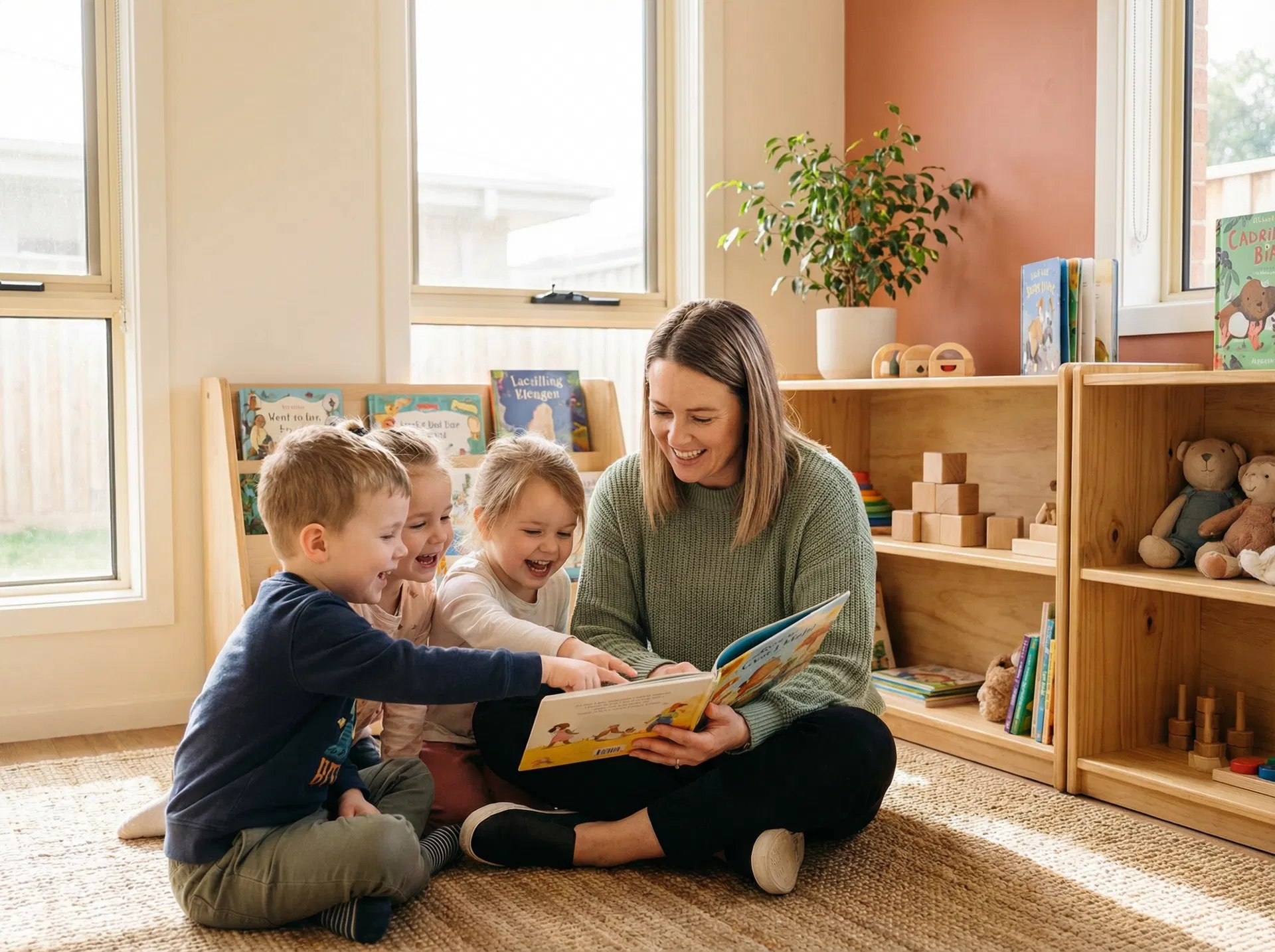 Caregiver reading with children