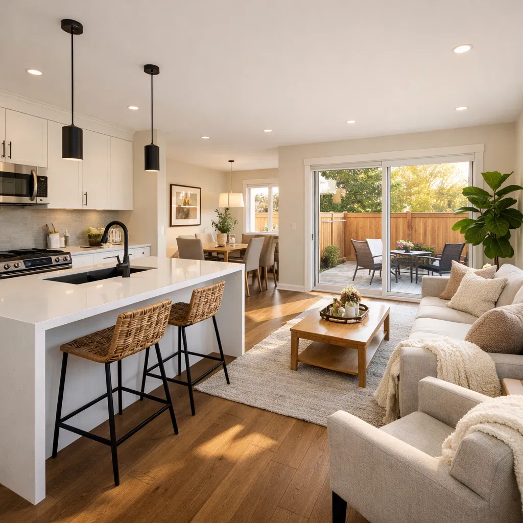 Modern townhome interior showing open-plan living space in a Langley townhome