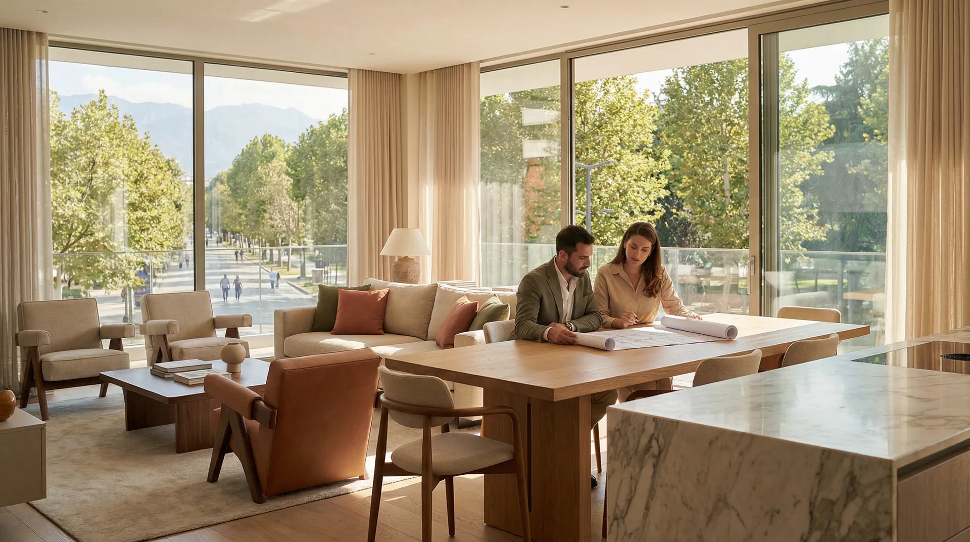 Modern luxury apartment interior overlooking Boulevard I Ri