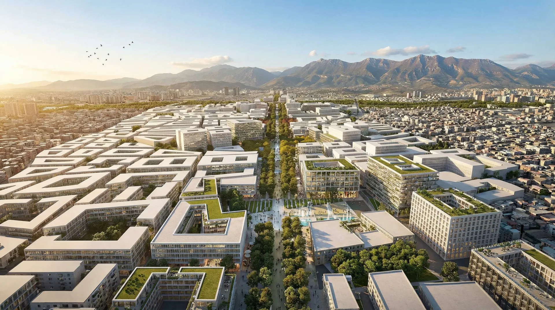 Pamje ajrore e masterplanit Bulevardi i Ri nga Grimshaw Architects — Tiranë, Shqipëri