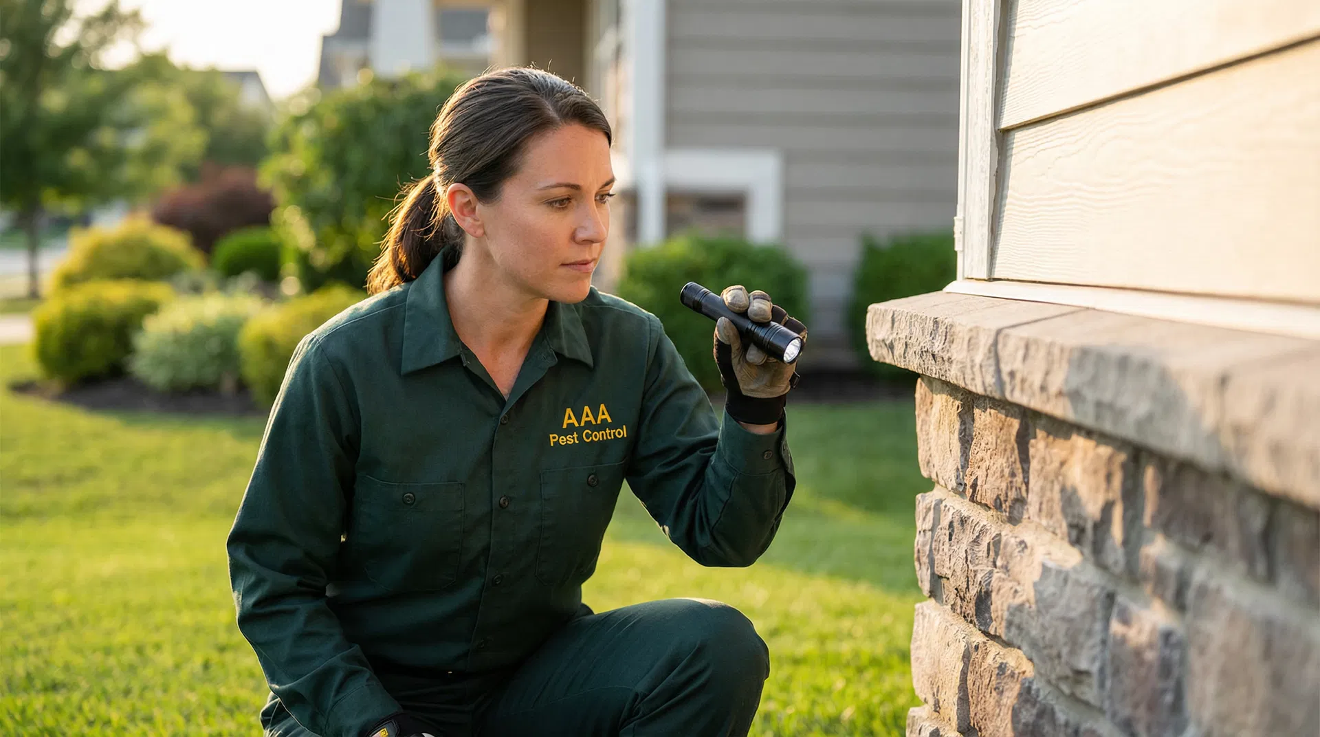 AAA Pest Control technician inspecting a home