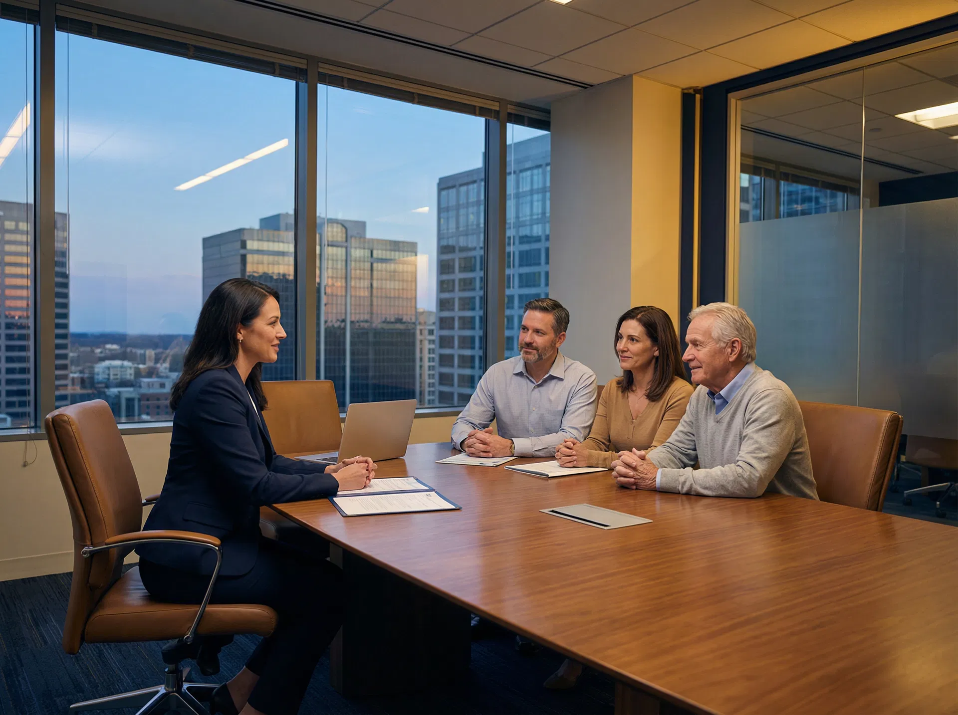 Insurance consultation with a family and senior couple