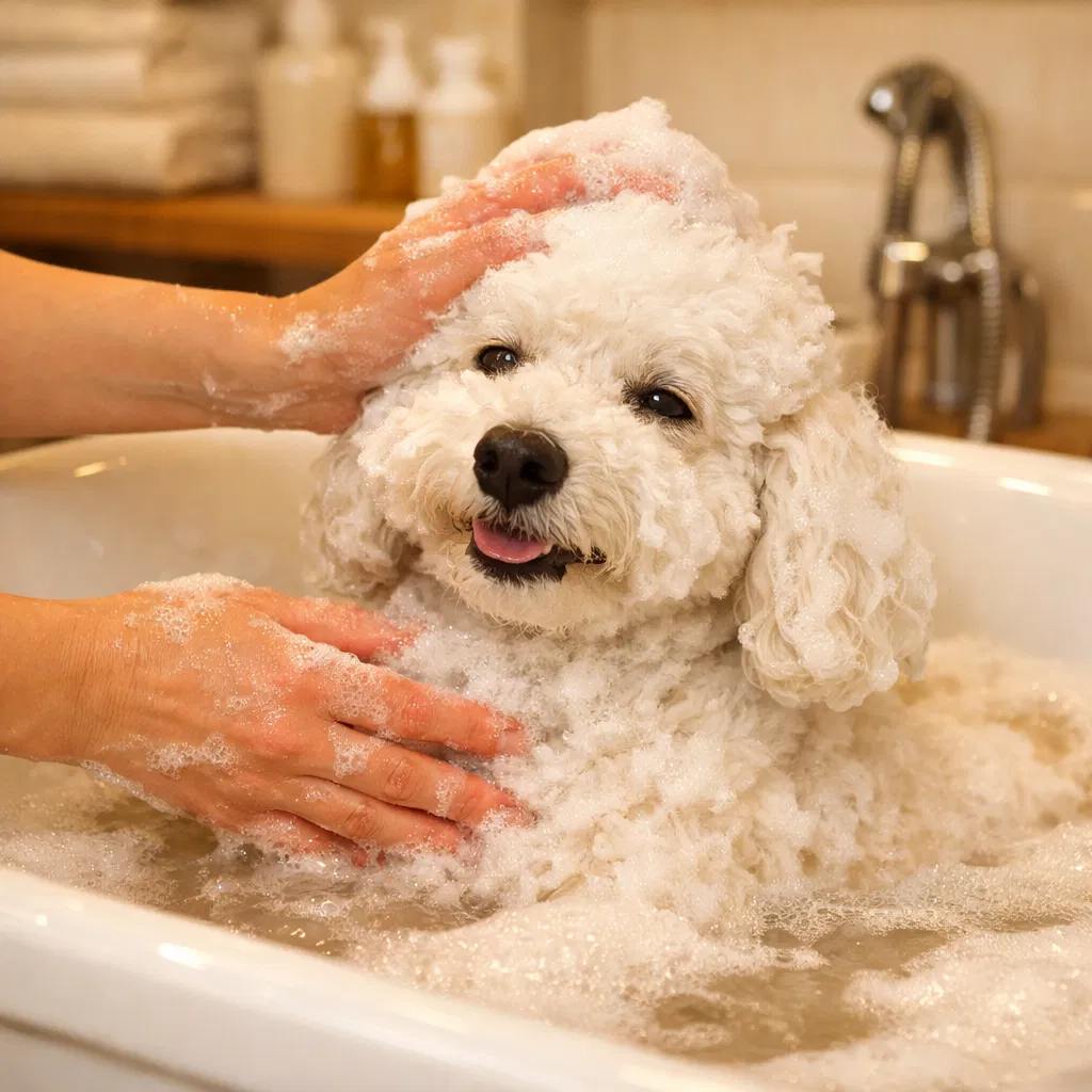 Gentle dog bath at Rudy's Grooming Lounge
