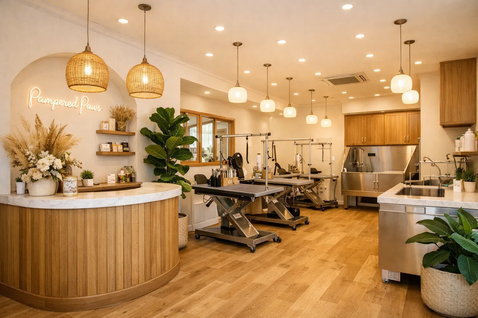 Rudy's Grooming Lounge interior β clean, warm, professional