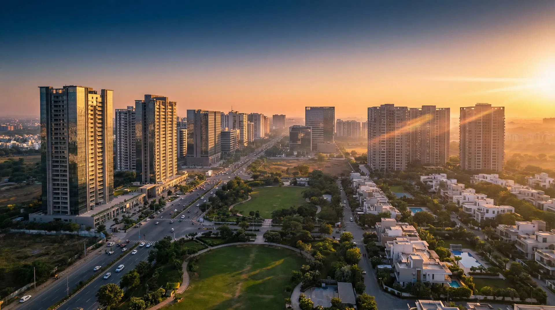 Ahmedabad skyline at golden hour