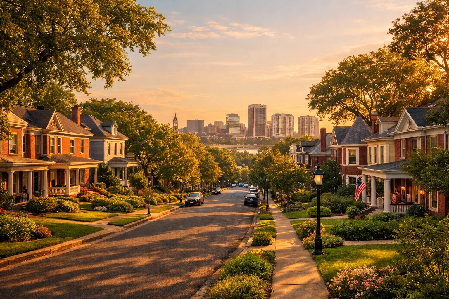 Richmond, Virginia neighborhood at golden hour