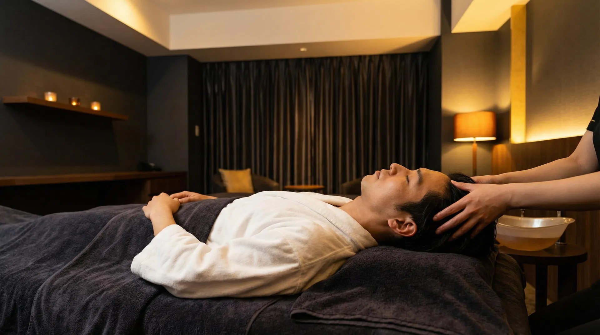 男性専用出張オイルヘッドスパ 施術の様子 東京