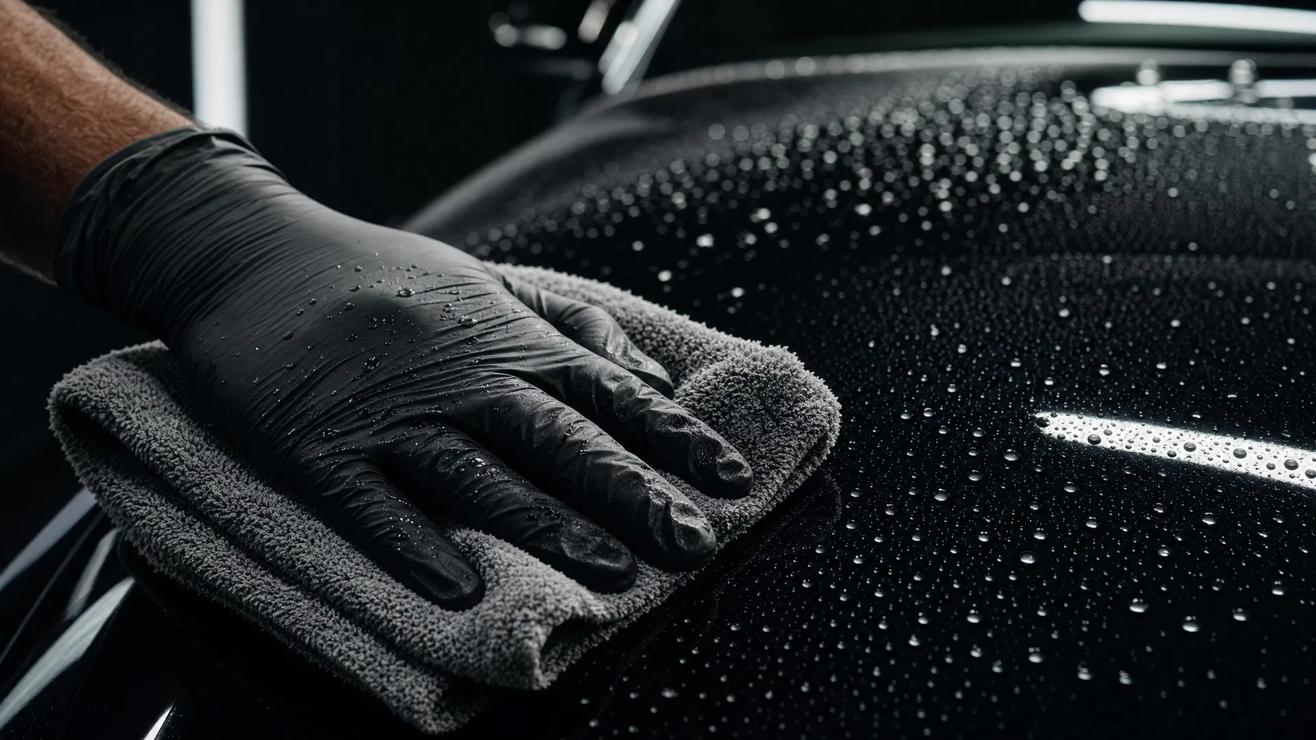 Professional detailer polishing a car surface