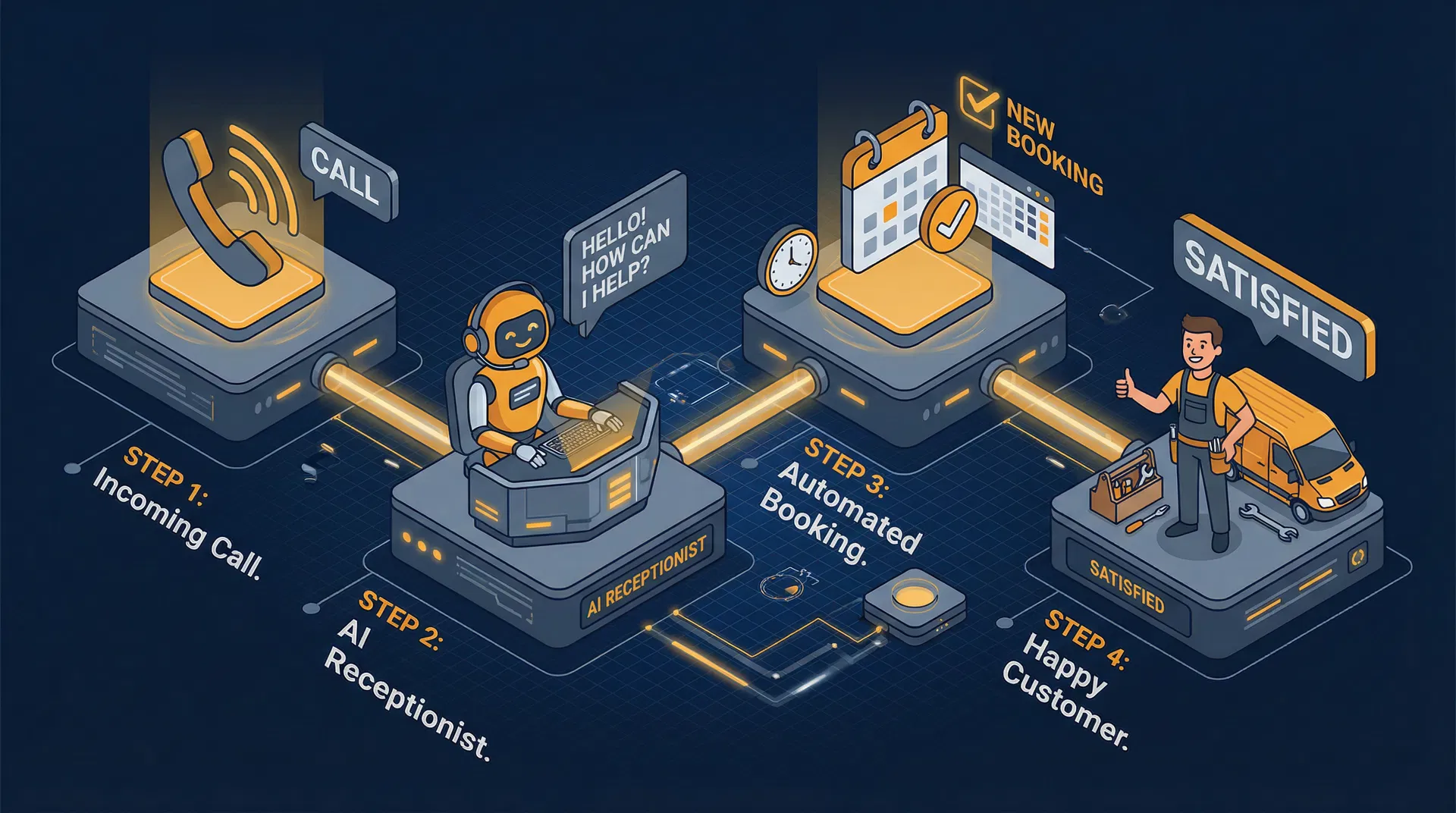 How TradieConnect AI answering service works for tradies - customer calls, AI answers, message taken, tradie notified