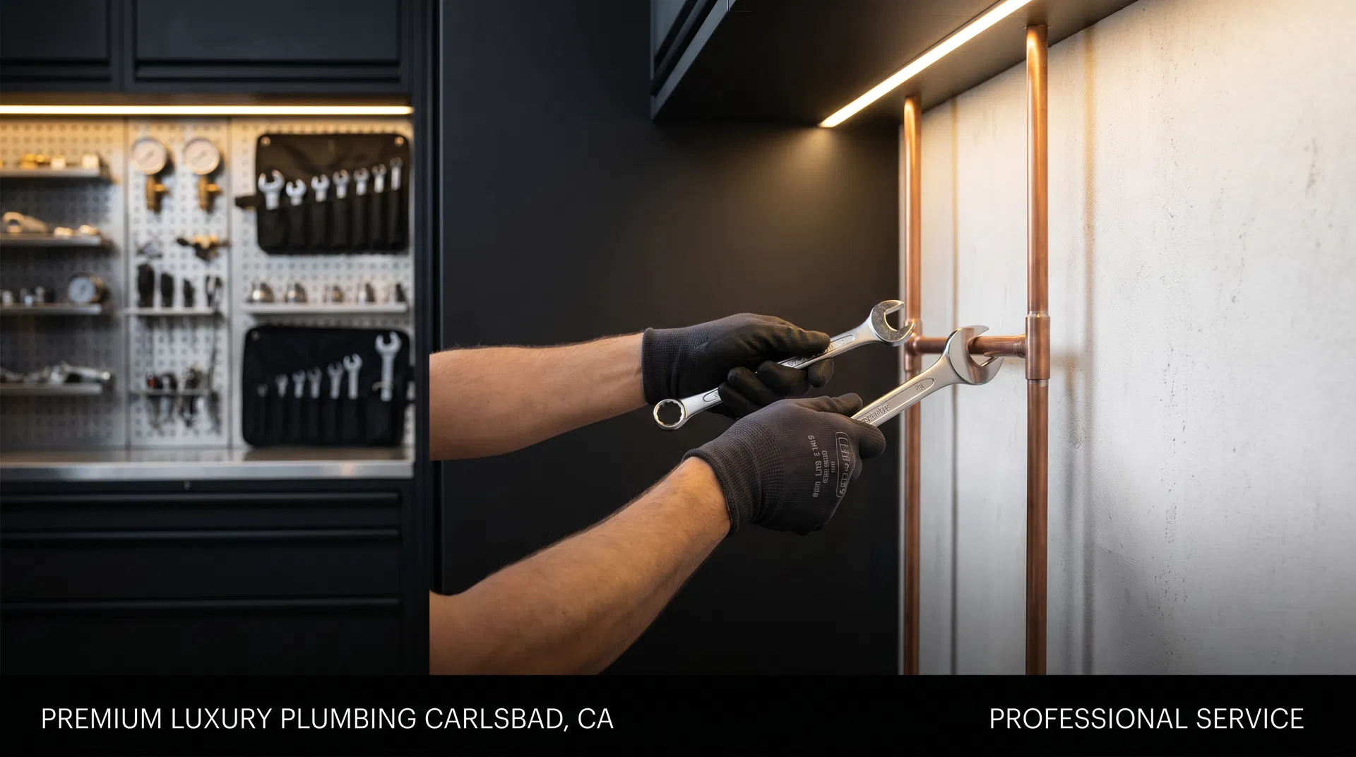 Professional plumber working on copper pipes with precision tools