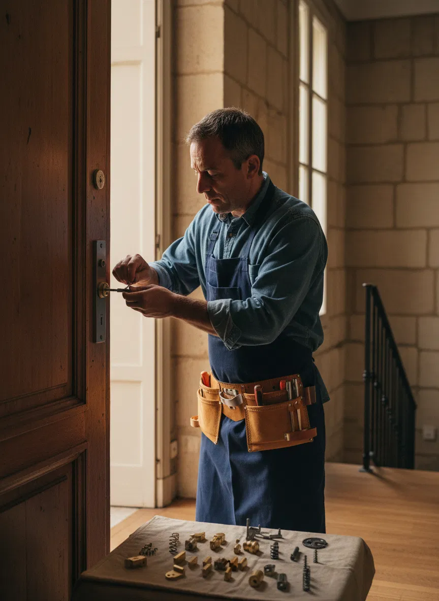 Artisan serrurier La Clé Aixoise installant une serrure de haute sécurité