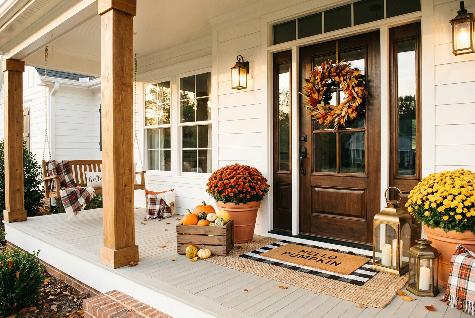 A fully styled seasonal porch