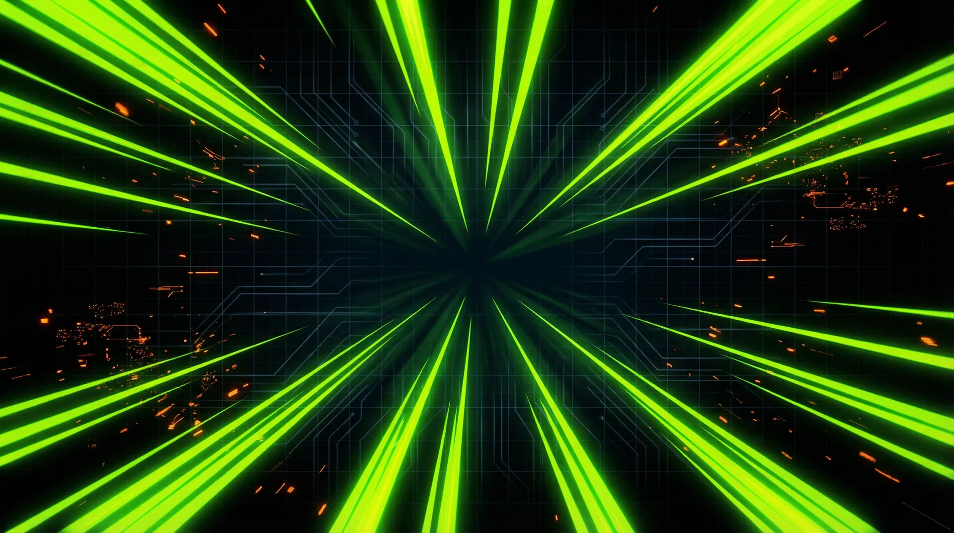 Fundo com raios neon verdes para seção de call-to-action final