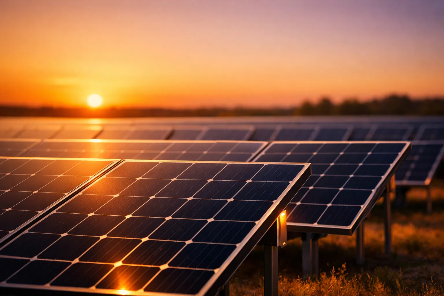 Painéis solares ao pôr do sol
