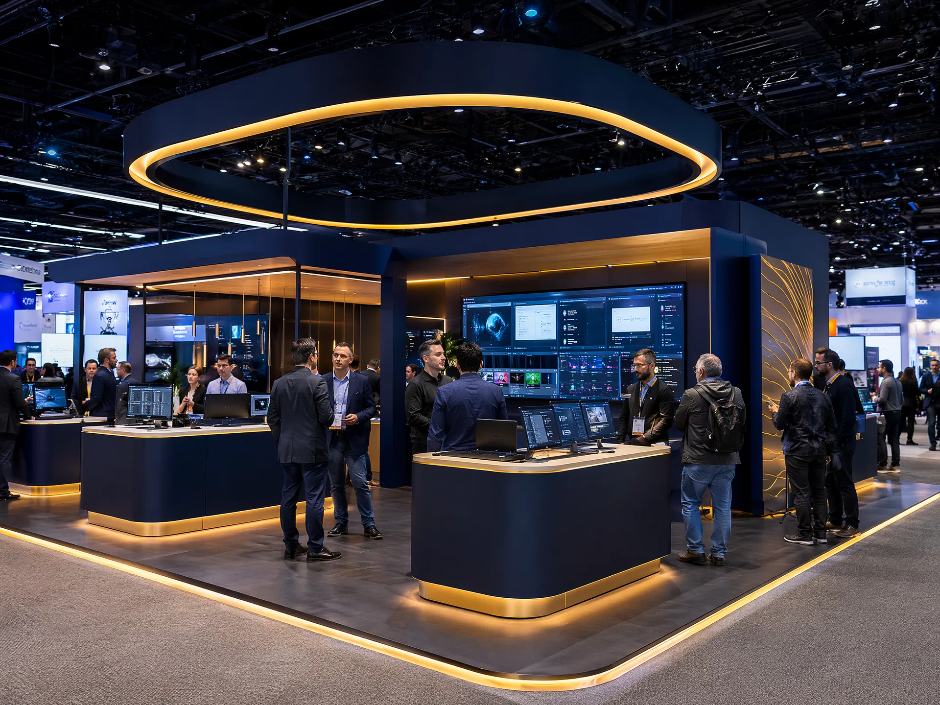 Technology trade show exhibit on a convention show floor