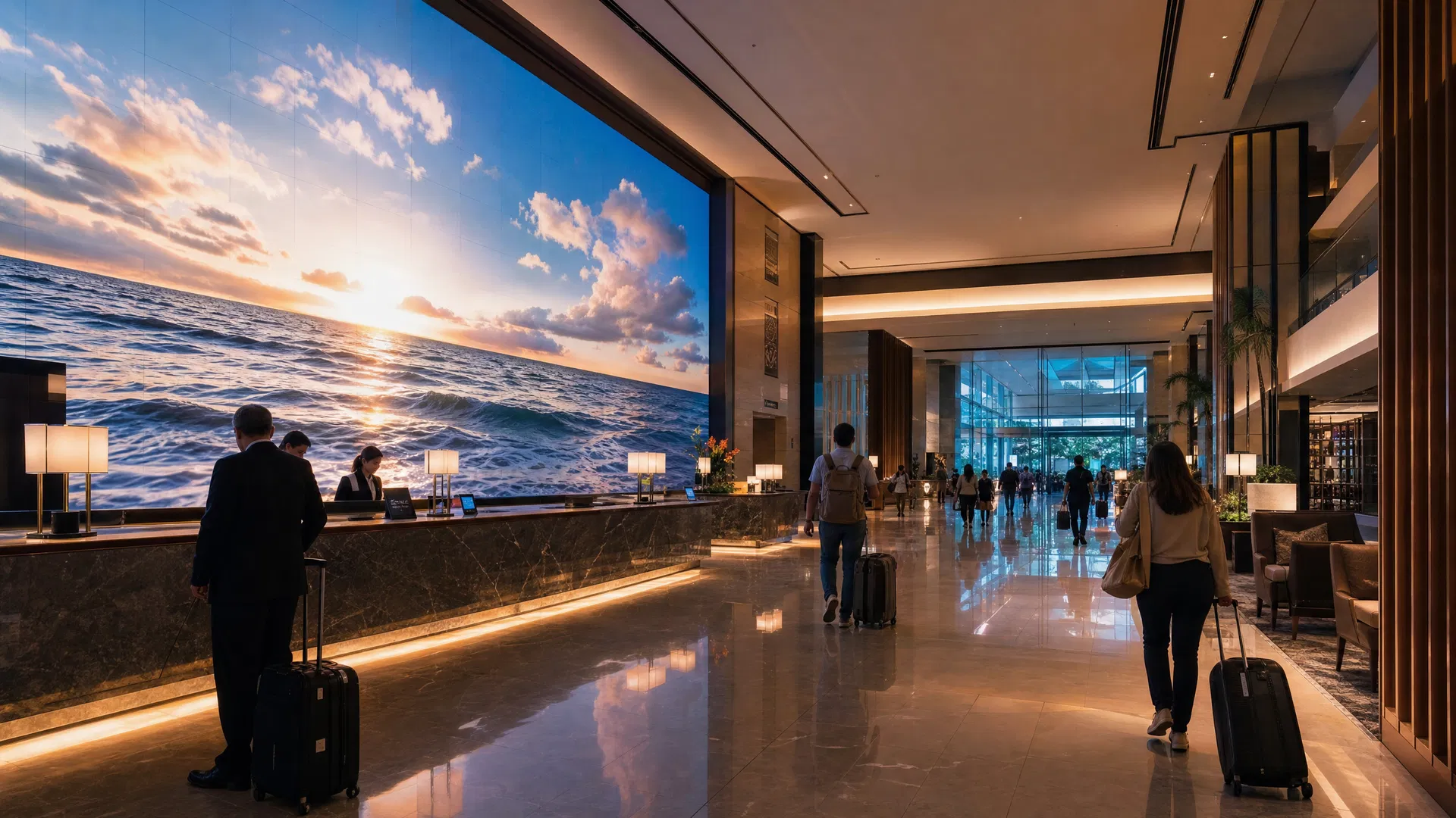 Luxury Hotel Lobby — Floor-to-Ceiling LED Art