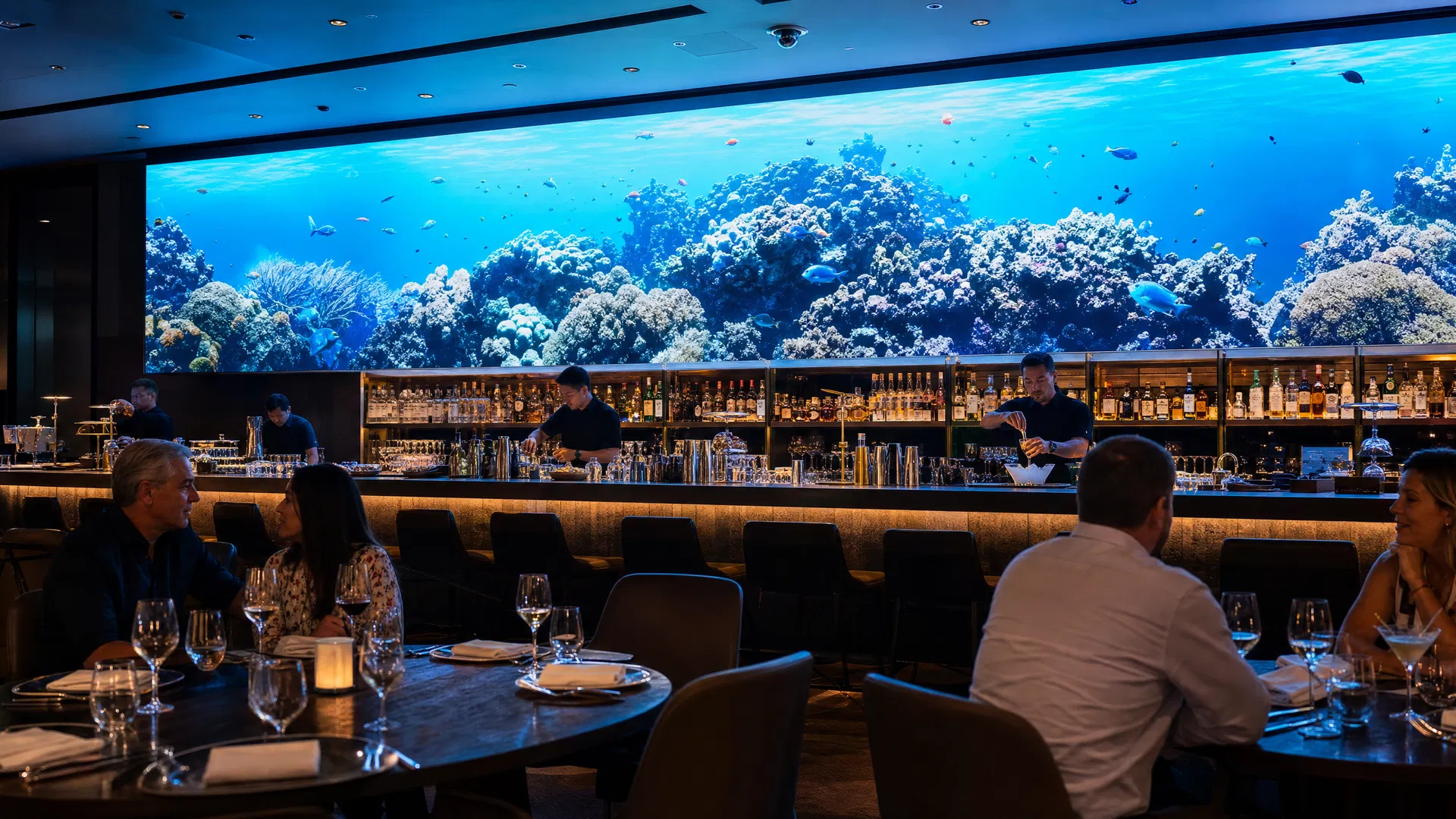 Upscale Restaurant — LED Coral Reef Behind Bar