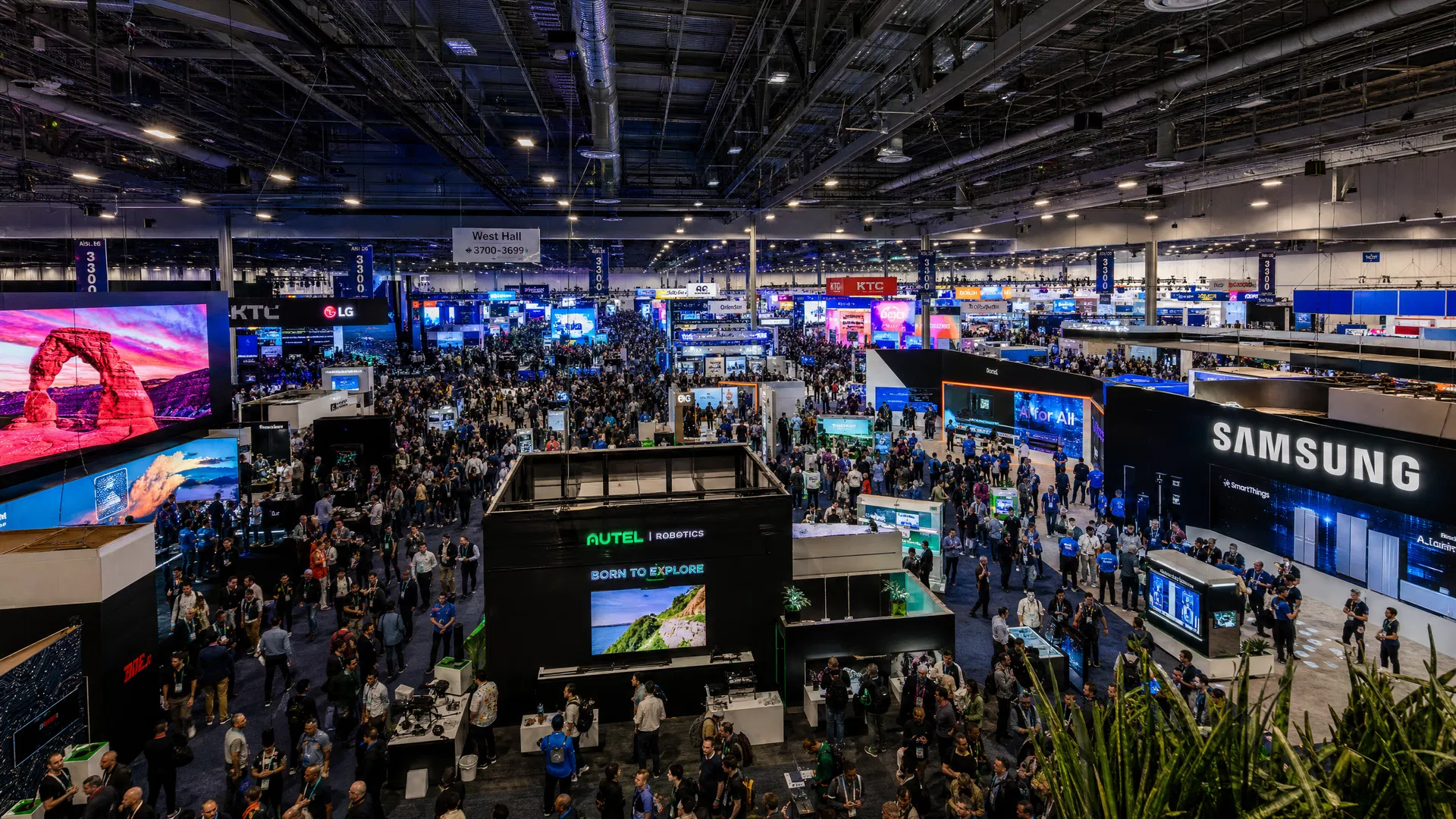 CES Show Floor — Aerial View of LED-Filled Convention