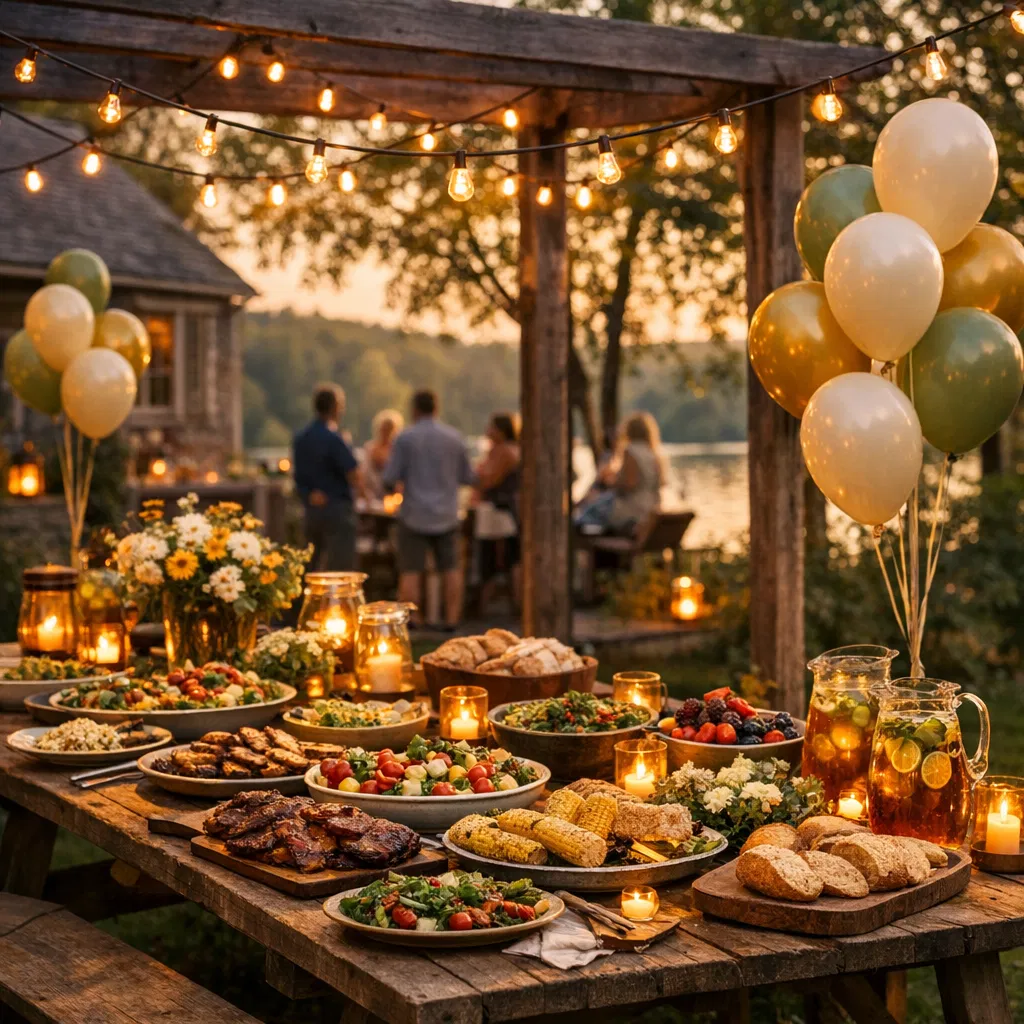 Backyard birthday barbecue with balloons and a generous farm-to-table feast