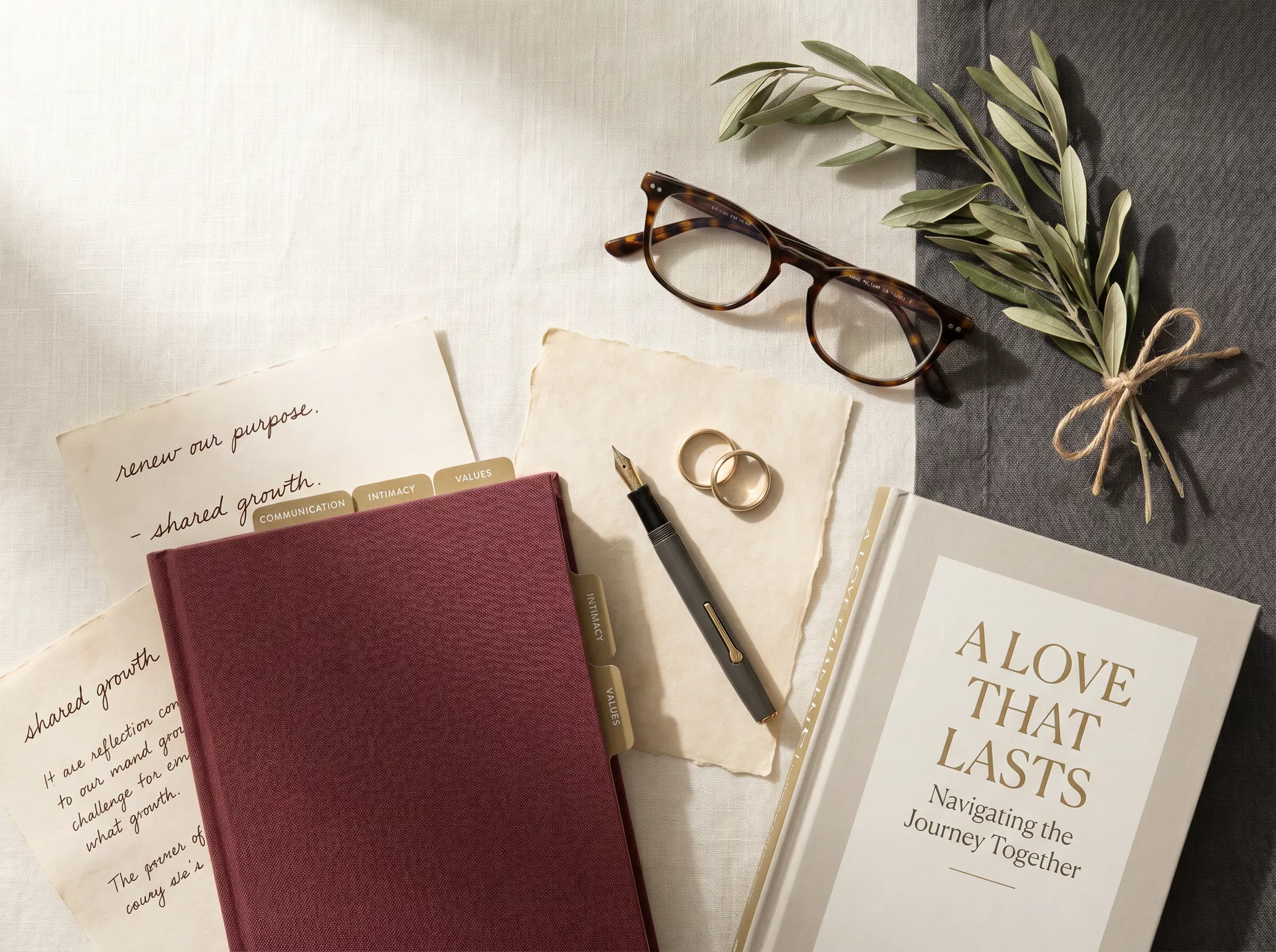 A premium workbook and book bundle laid out in a refined editorial composition