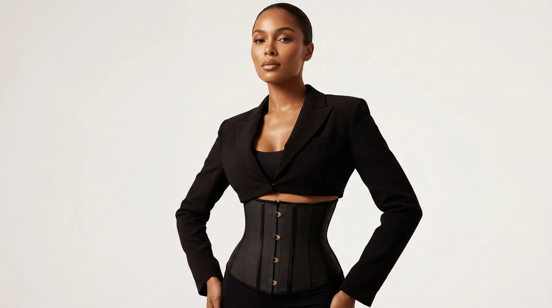 Woman with defined waist wearing premium waist trainer