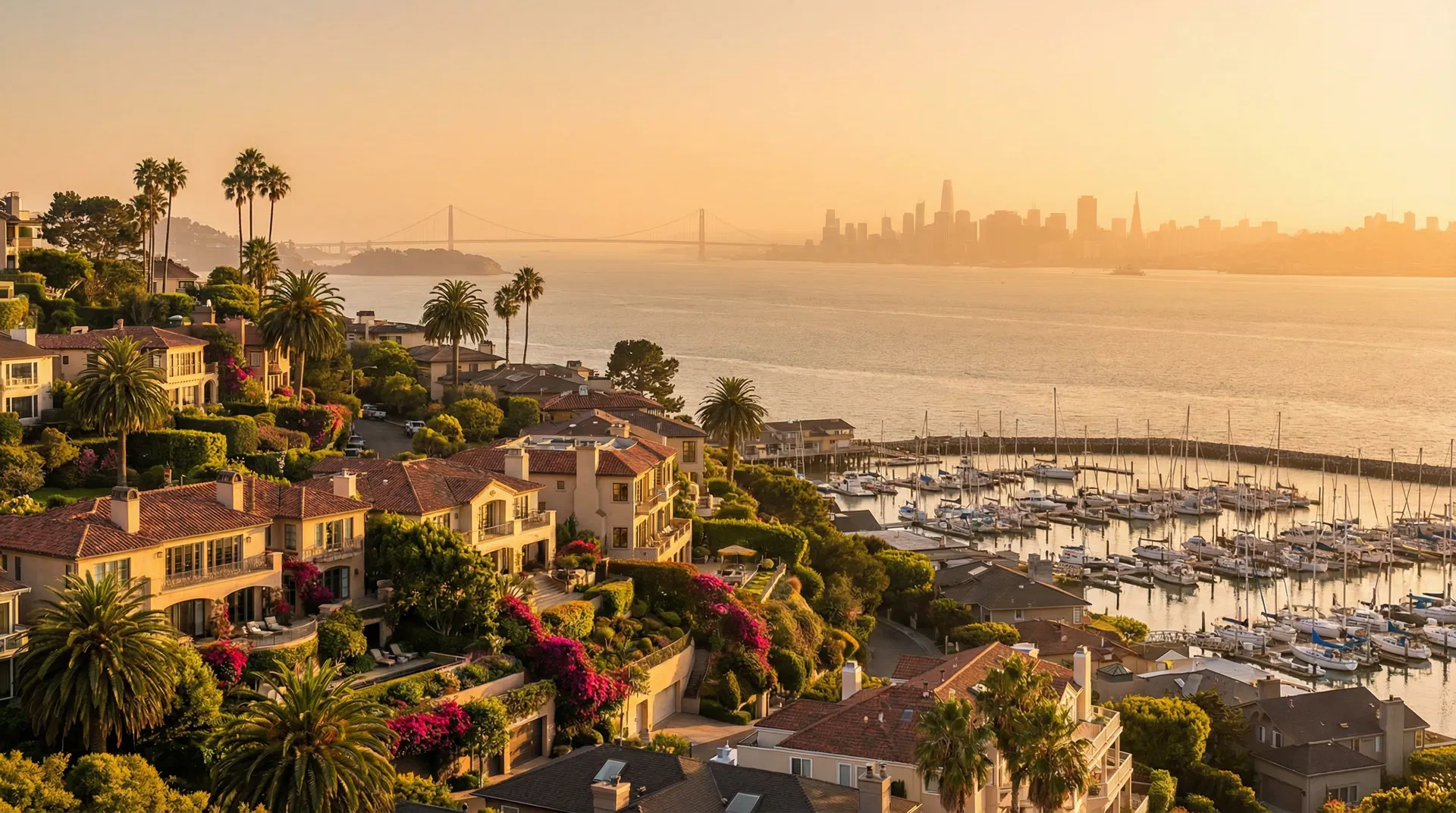 Tiburon waterfront homes at golden hour
