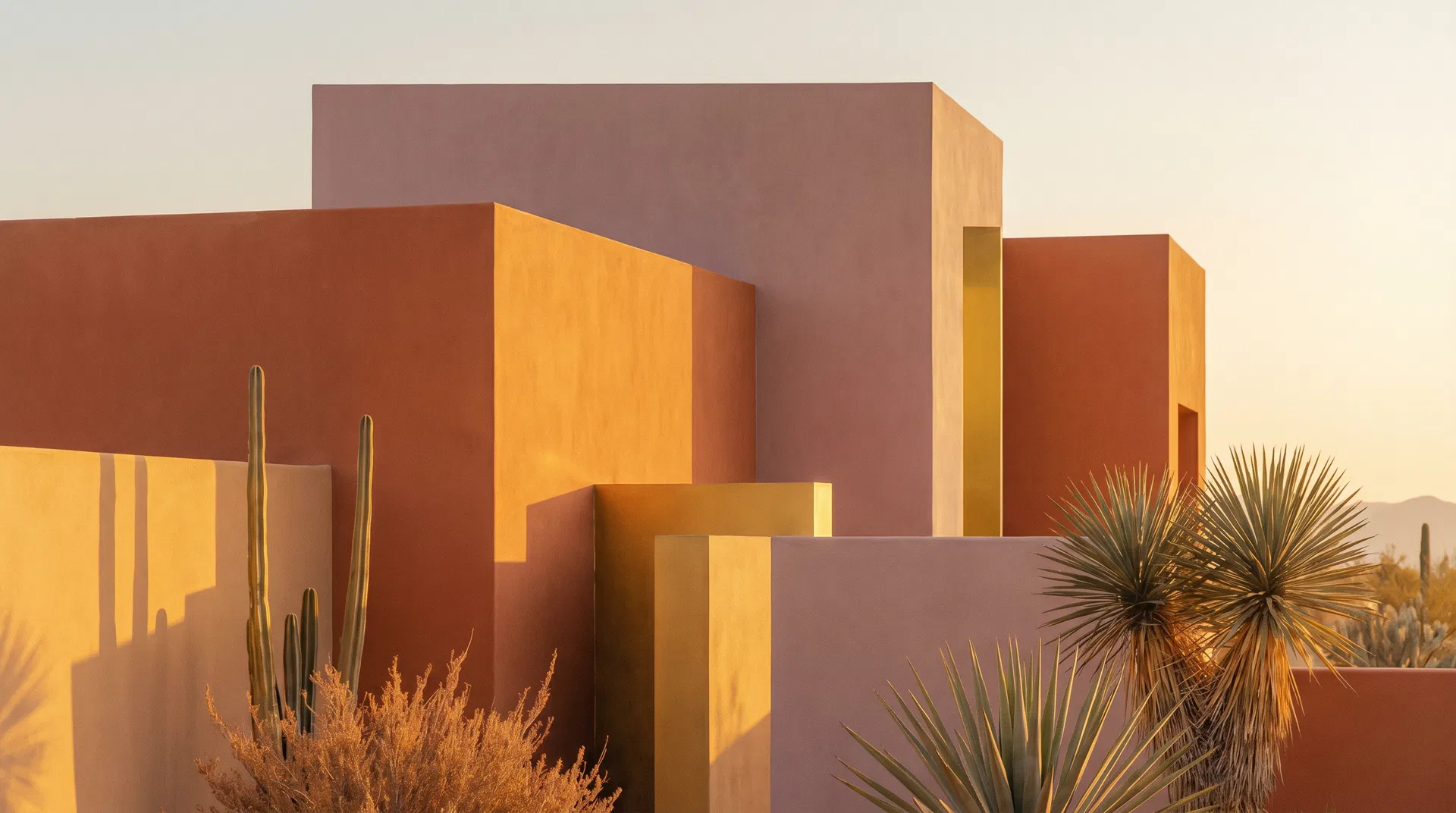 Desert modern architecture at golden hour — hero background for Abigail Hertzell Web Design