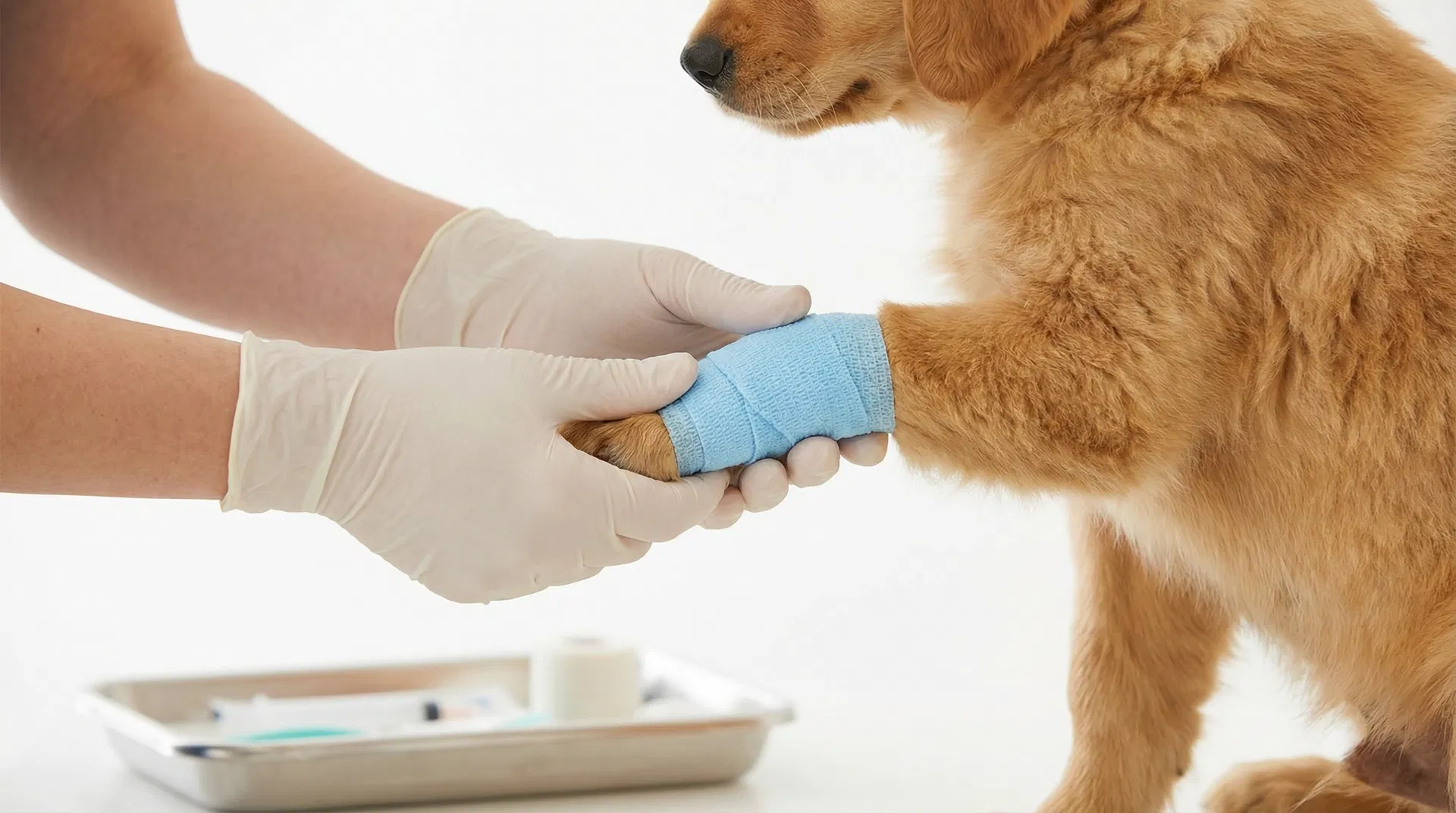 Pet first aid — wrapping a dog's paw