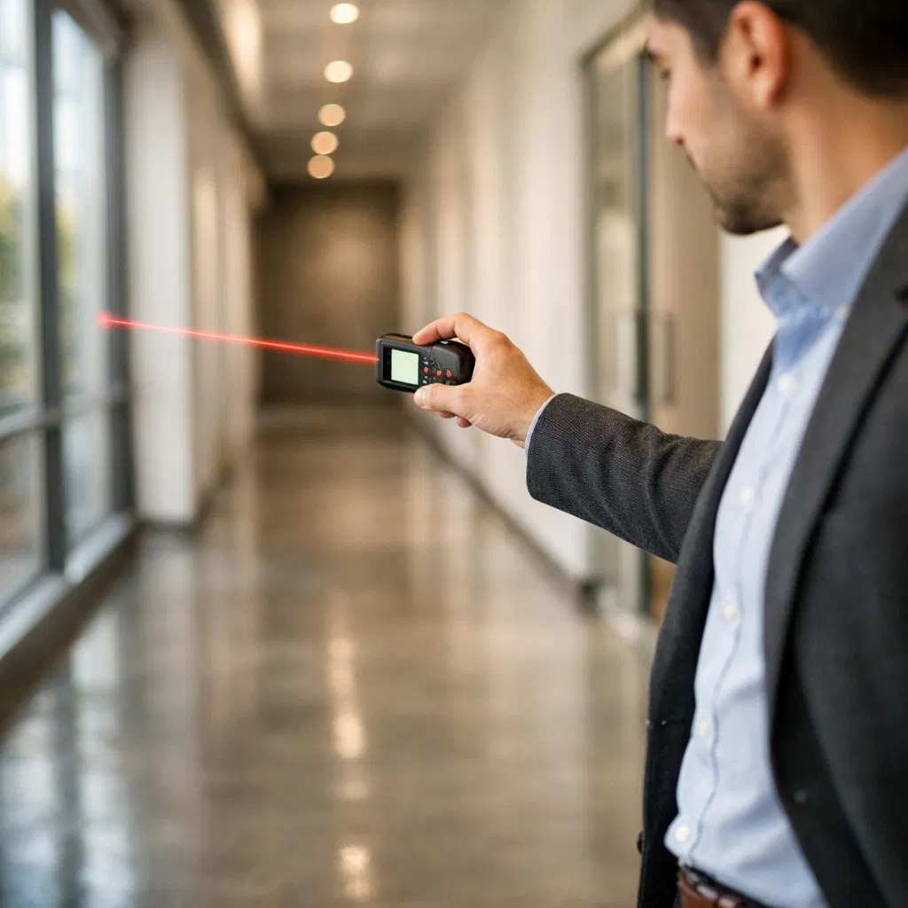 Surveyor measuring office space
