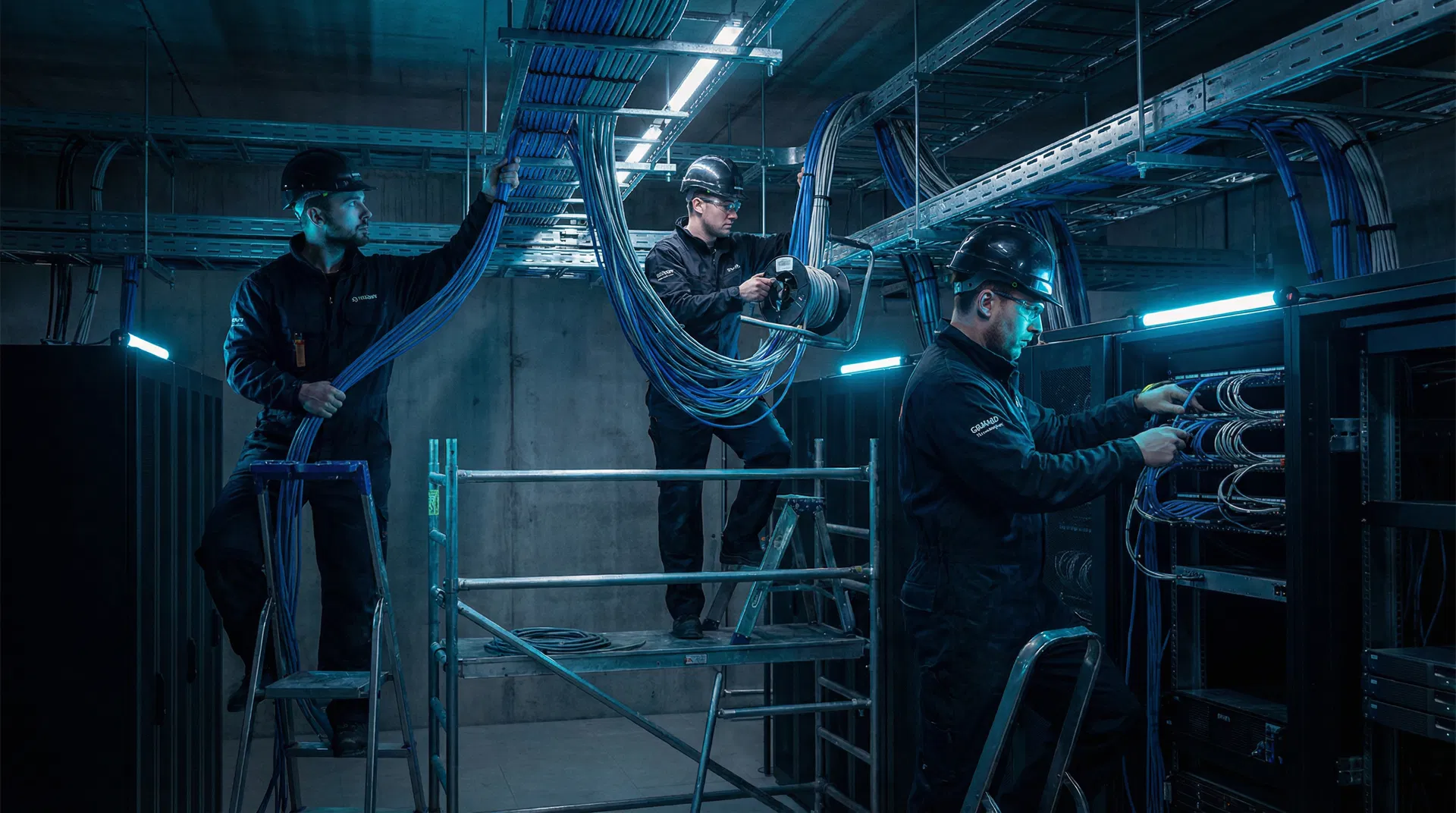 Best Tech Services team performing large-scale wire pull installation