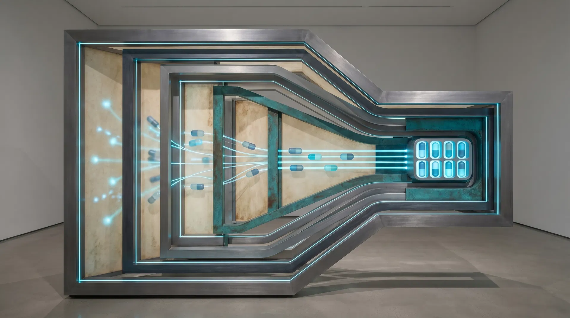 Abstract signal routing artwork representing debt validation lead qualification flow