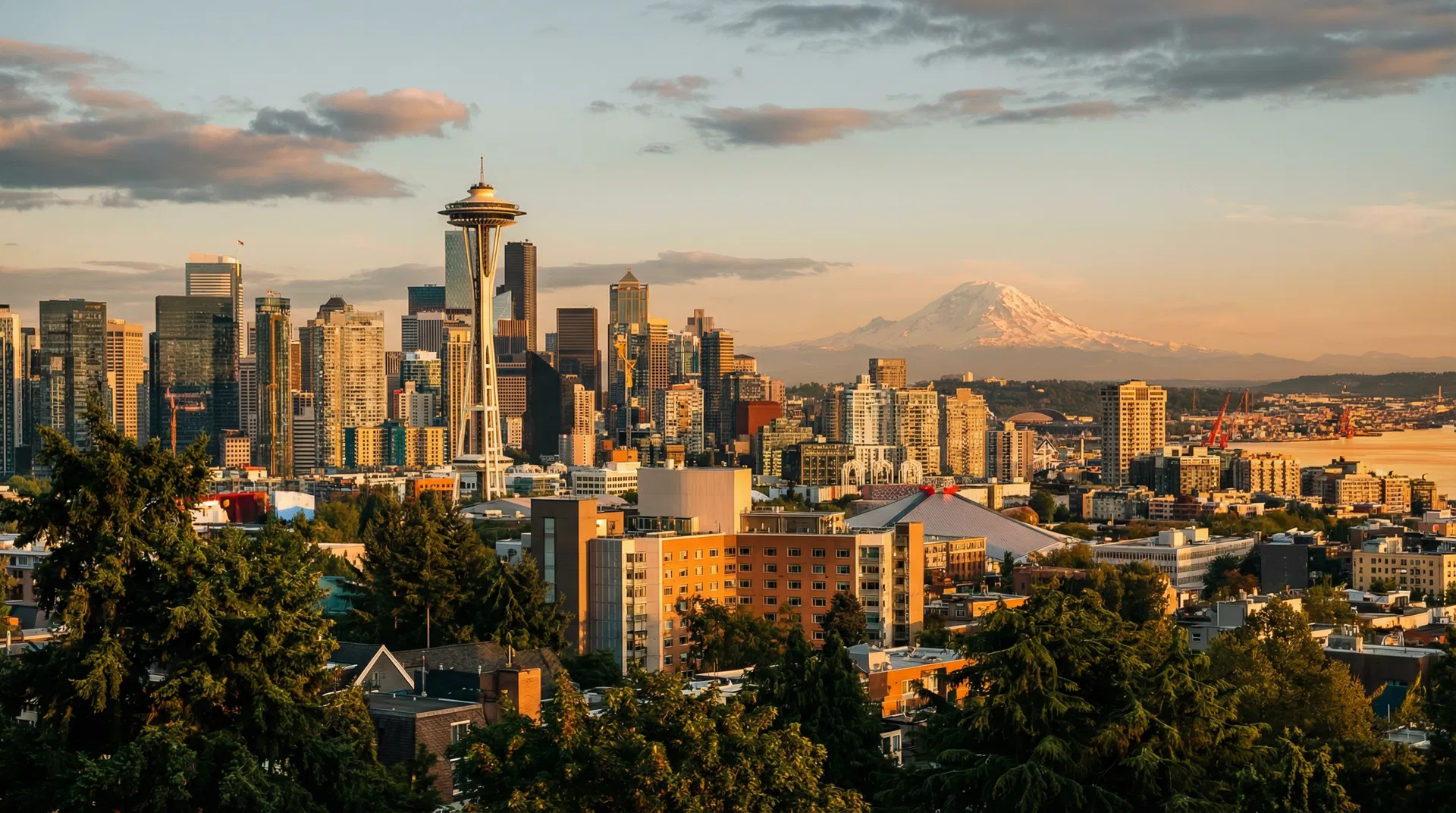 Seattle skyline at golden hour