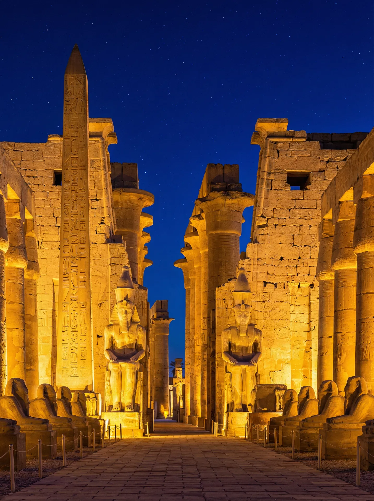 Luxor Temple illuminated at night - ancient Egypt wonders