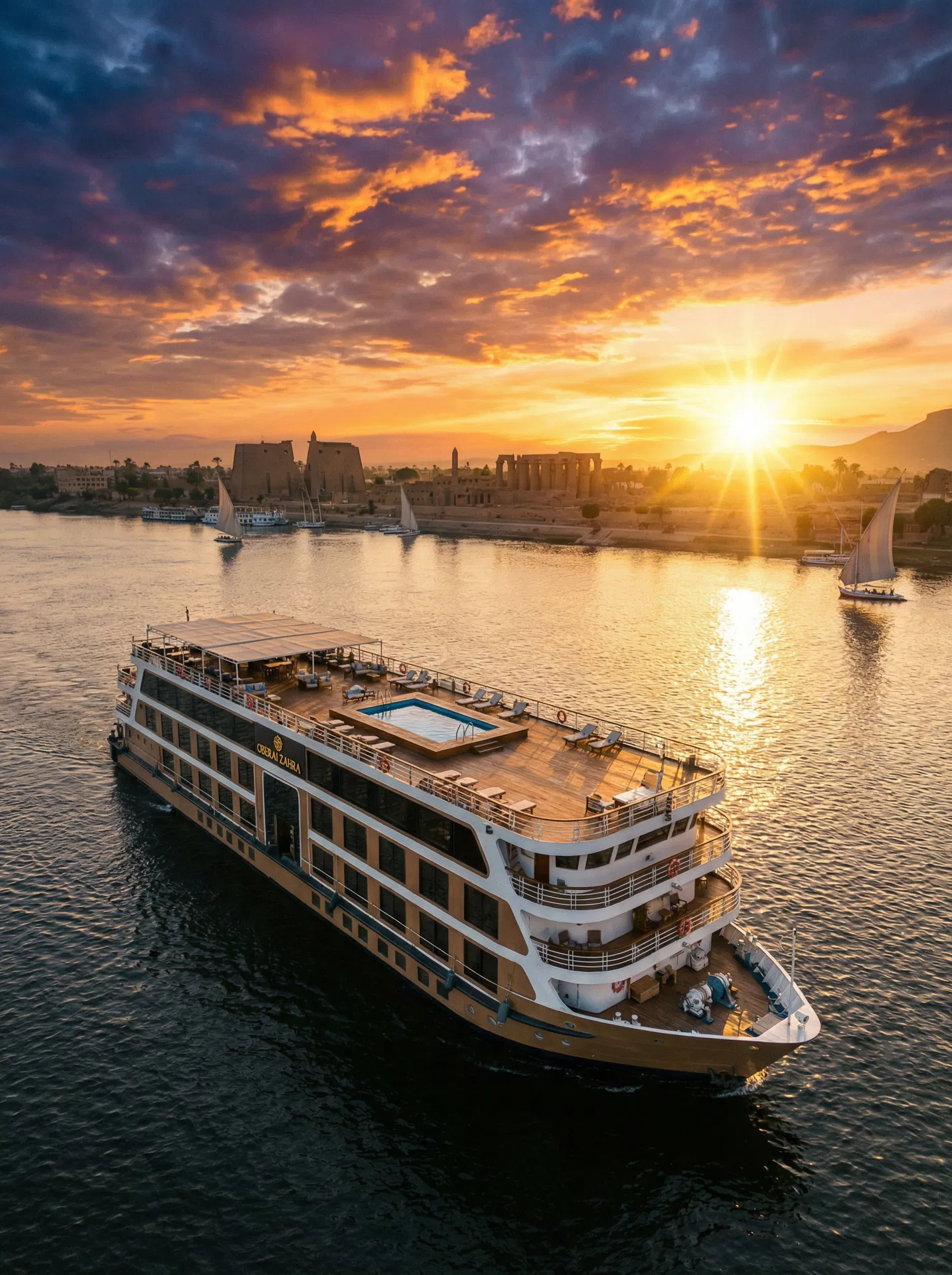 Luxury Nile cruise at sunset - premium Egypt experience