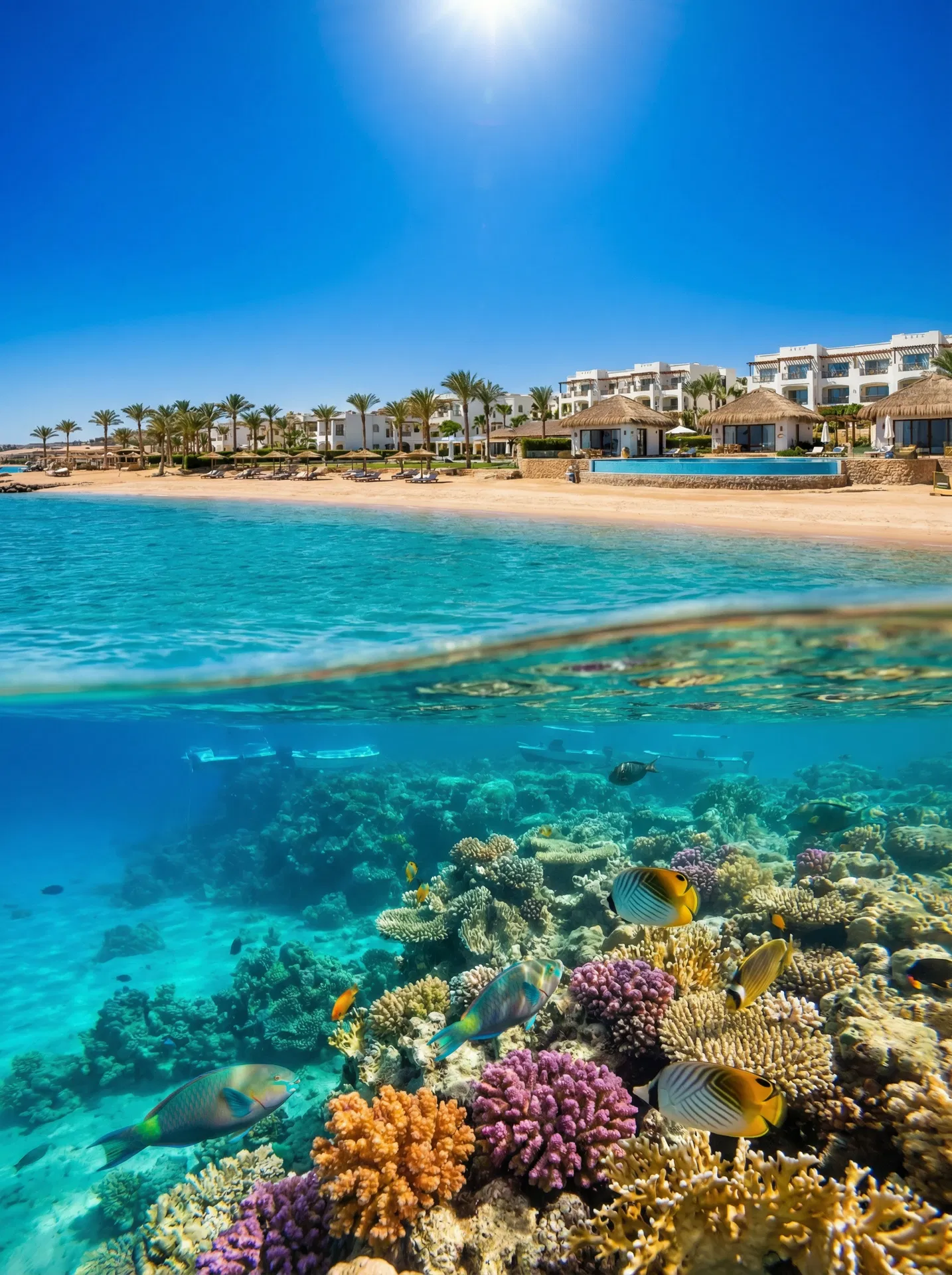 Red Sea crystal clear waters and coral reef - beach resort