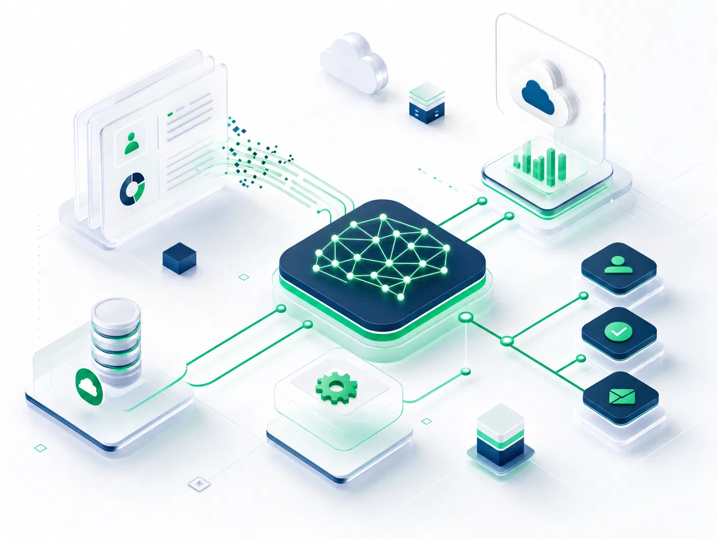 AI-powered Salesforce automation workflow with machine learning nodes, predictive analytics, and intelligent CRM data flows