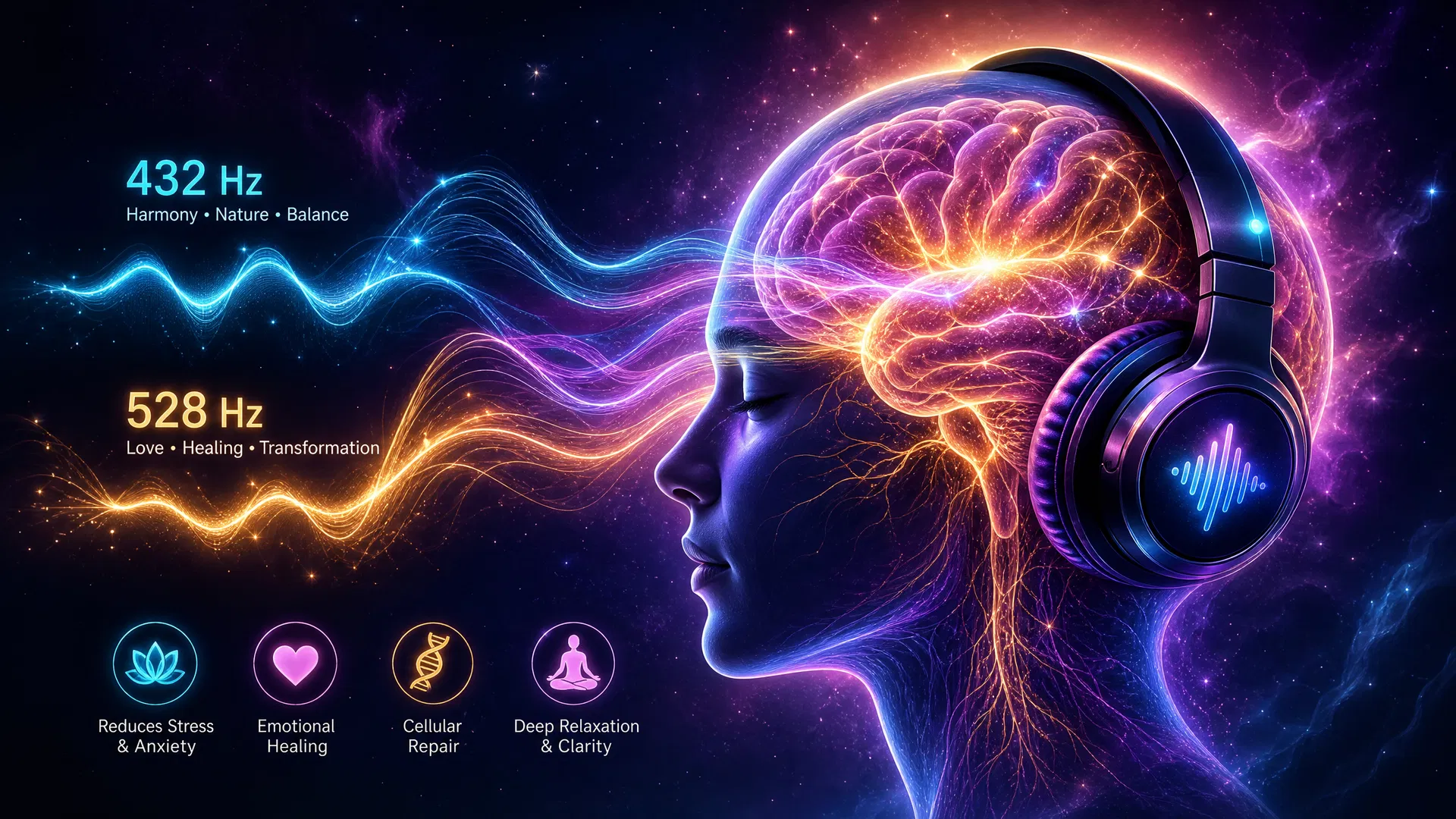 Cérebro com Fones Recebendo Frequências