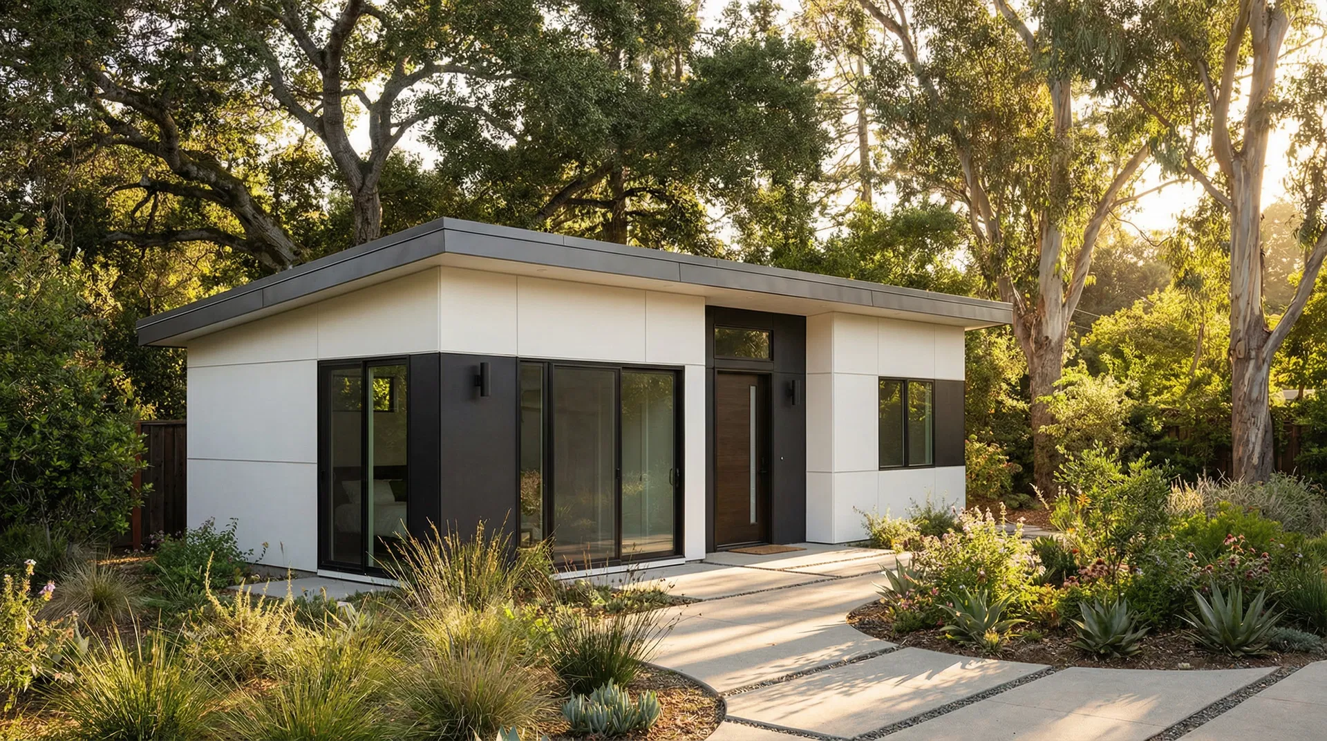 ADU exterior — California backyard, daytime