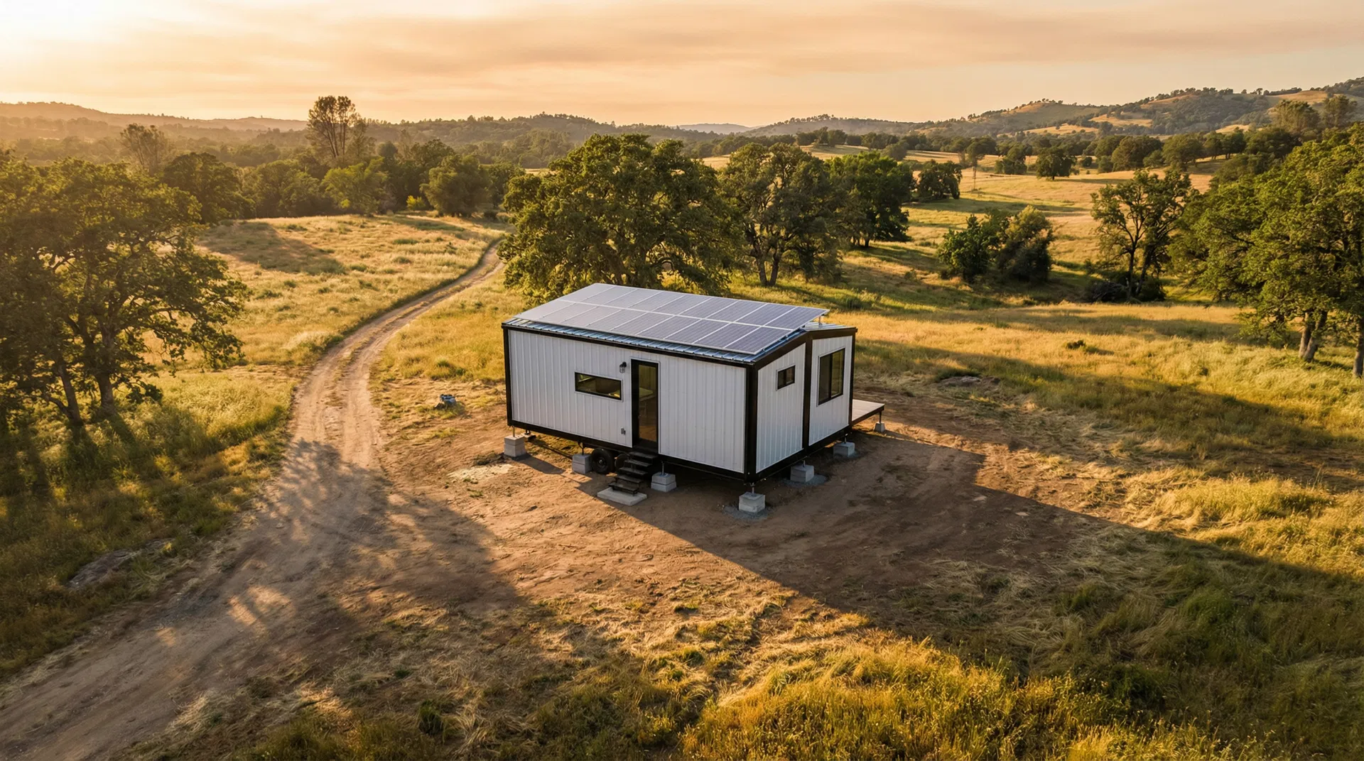 Off-Grid aerial view — non-permanent placement on rural land