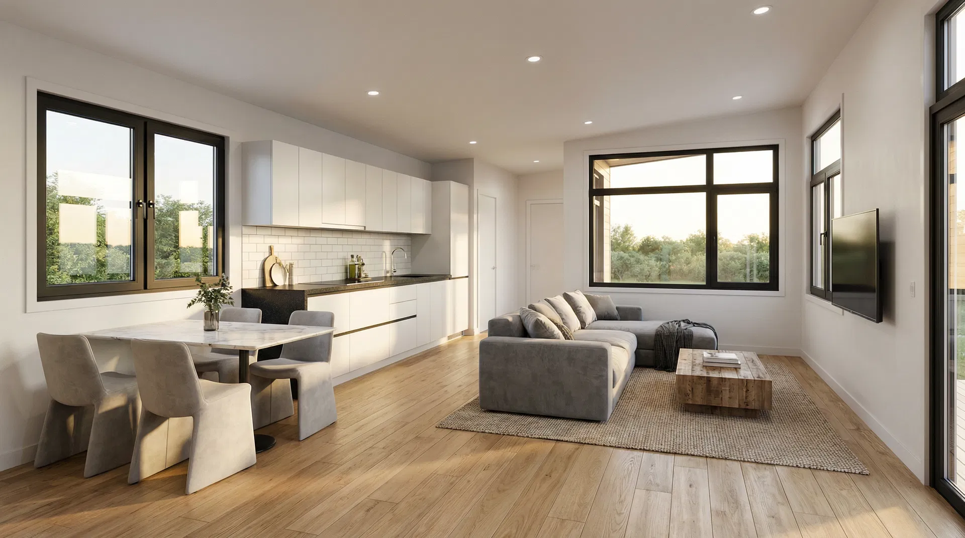 Park Model interior — open living and kitchen