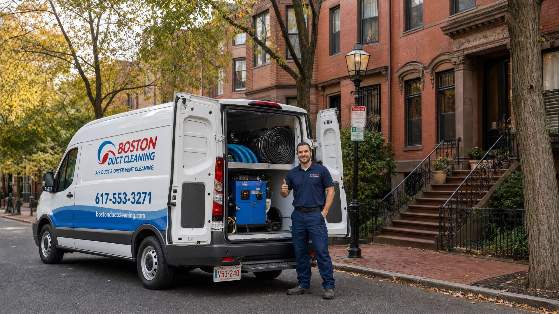 Eric's Boston Air Duct Pros service van and technician