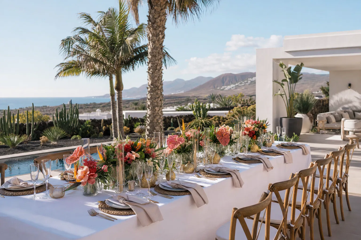 Celebración en villa con vistas al océano en Canarias