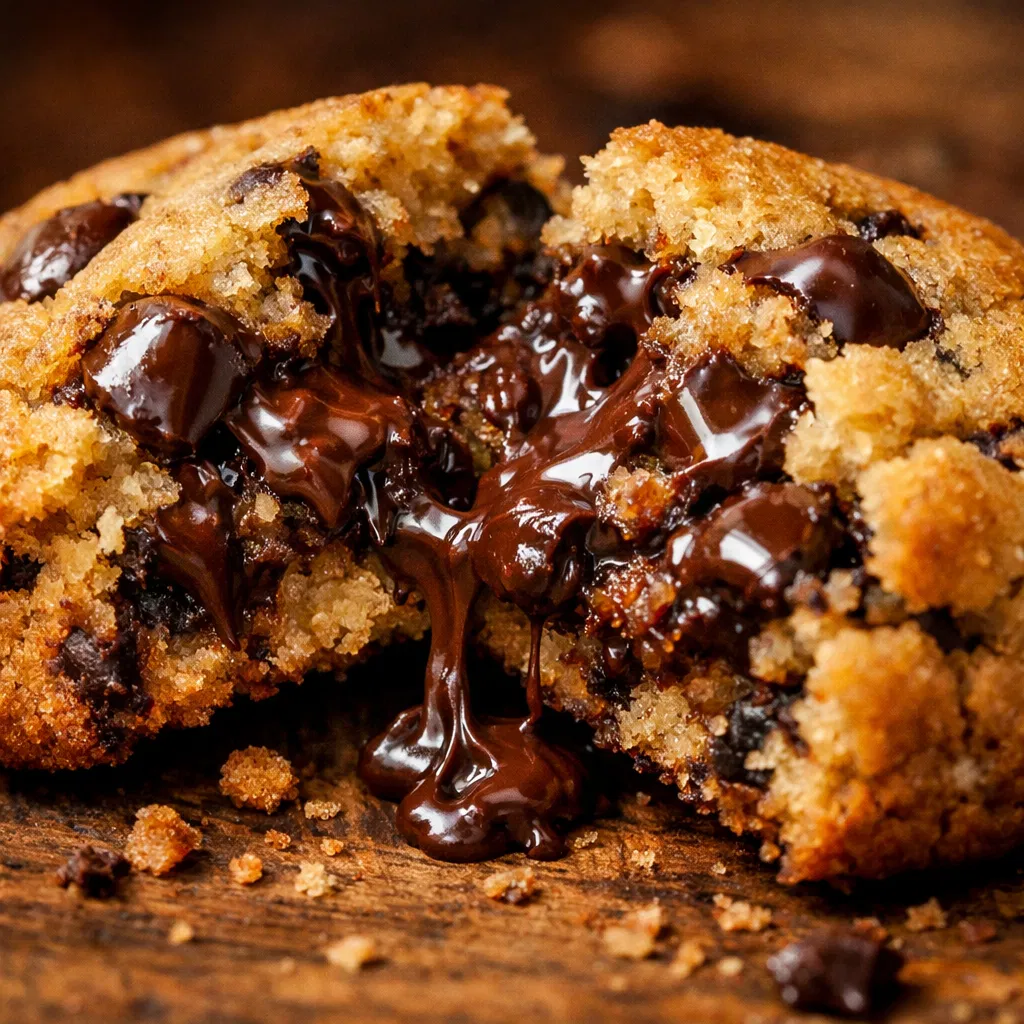 Close-up of a freshly baked chocolate chip cookie