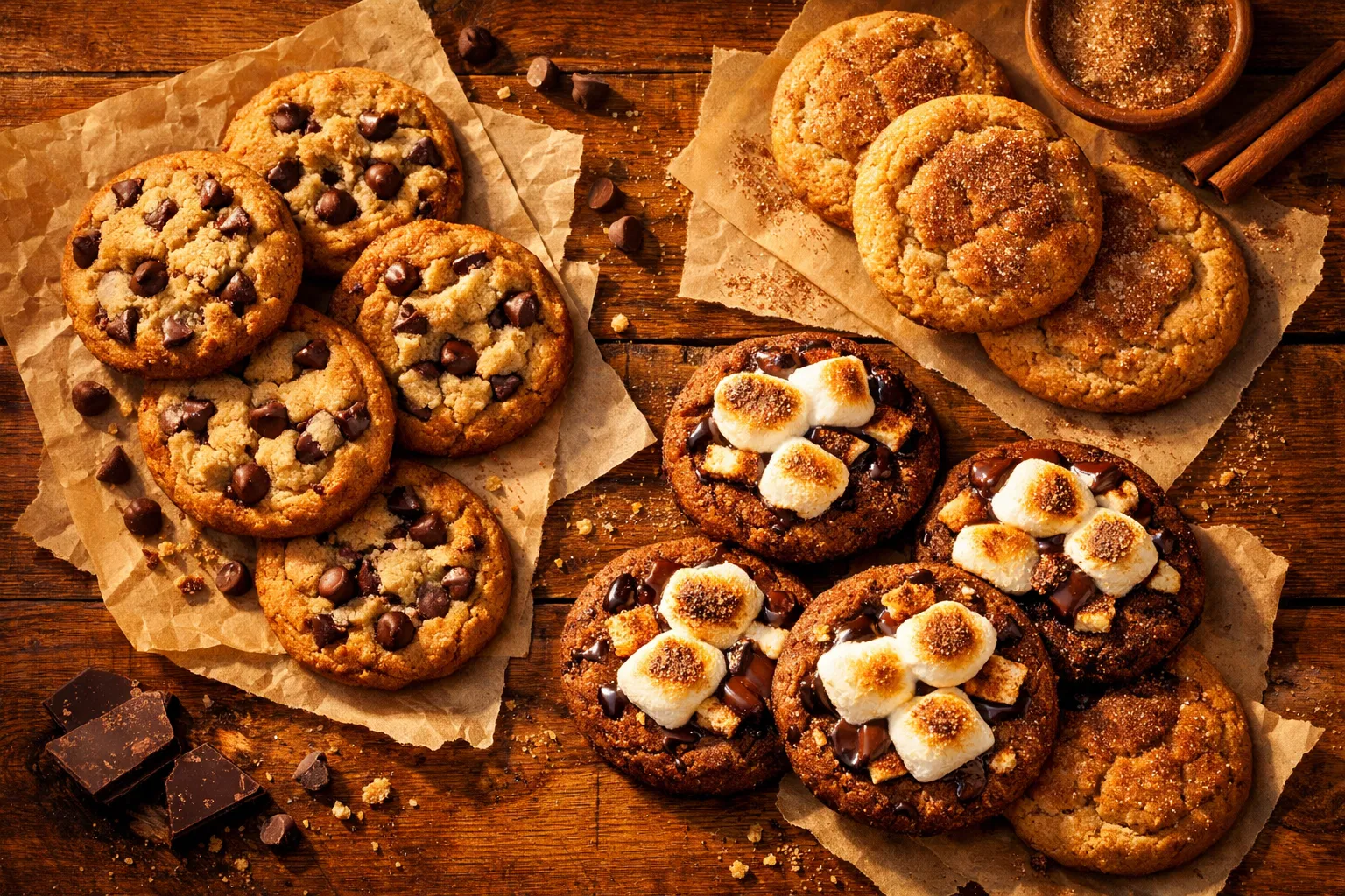Assorted artisan cookies on parchment
